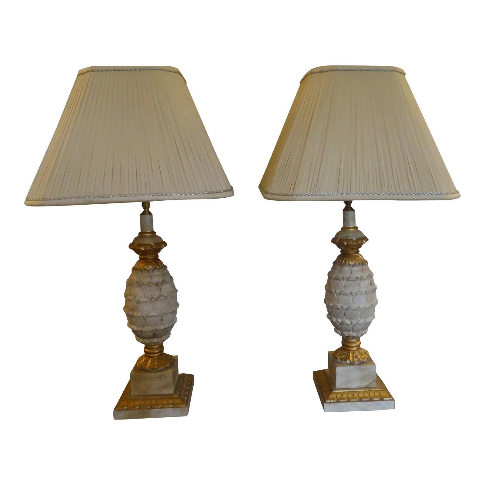 Vintage Gilt and Pickled Wood Carved Lamps - a Pair (1 of 7)