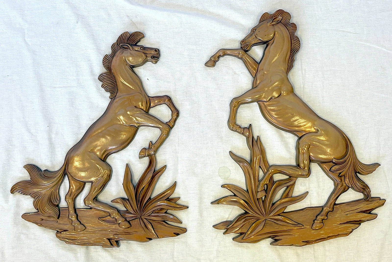 Vintage MCM Syroco Wood Rodeo Horses- A Pair - 2