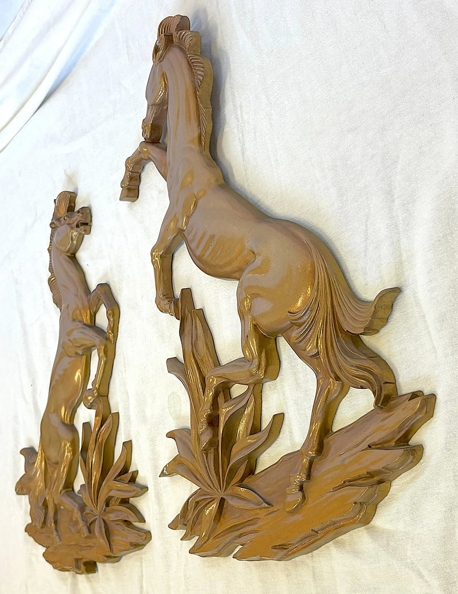 Vintage MCM Syroco Wood Rodeo Horses- A Pair - 5