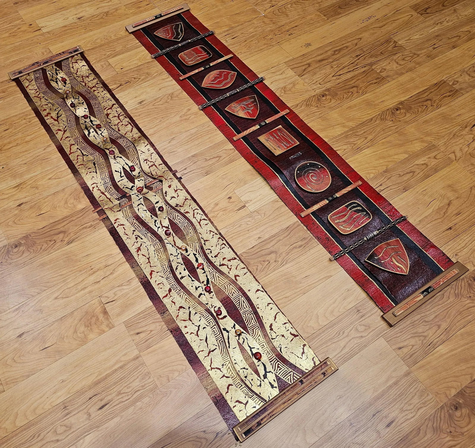 Contemporary Mixed Media Wall Art Pair, 3d Fiber Glass Wood, Usa - 12