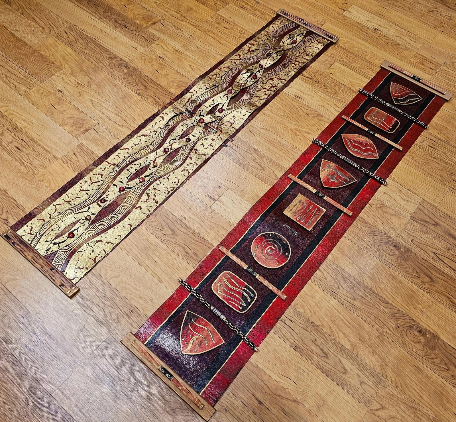 Contemporary Mixed Media Wall Art Pair, 3d Fiber Glass Wood, Usa - 2