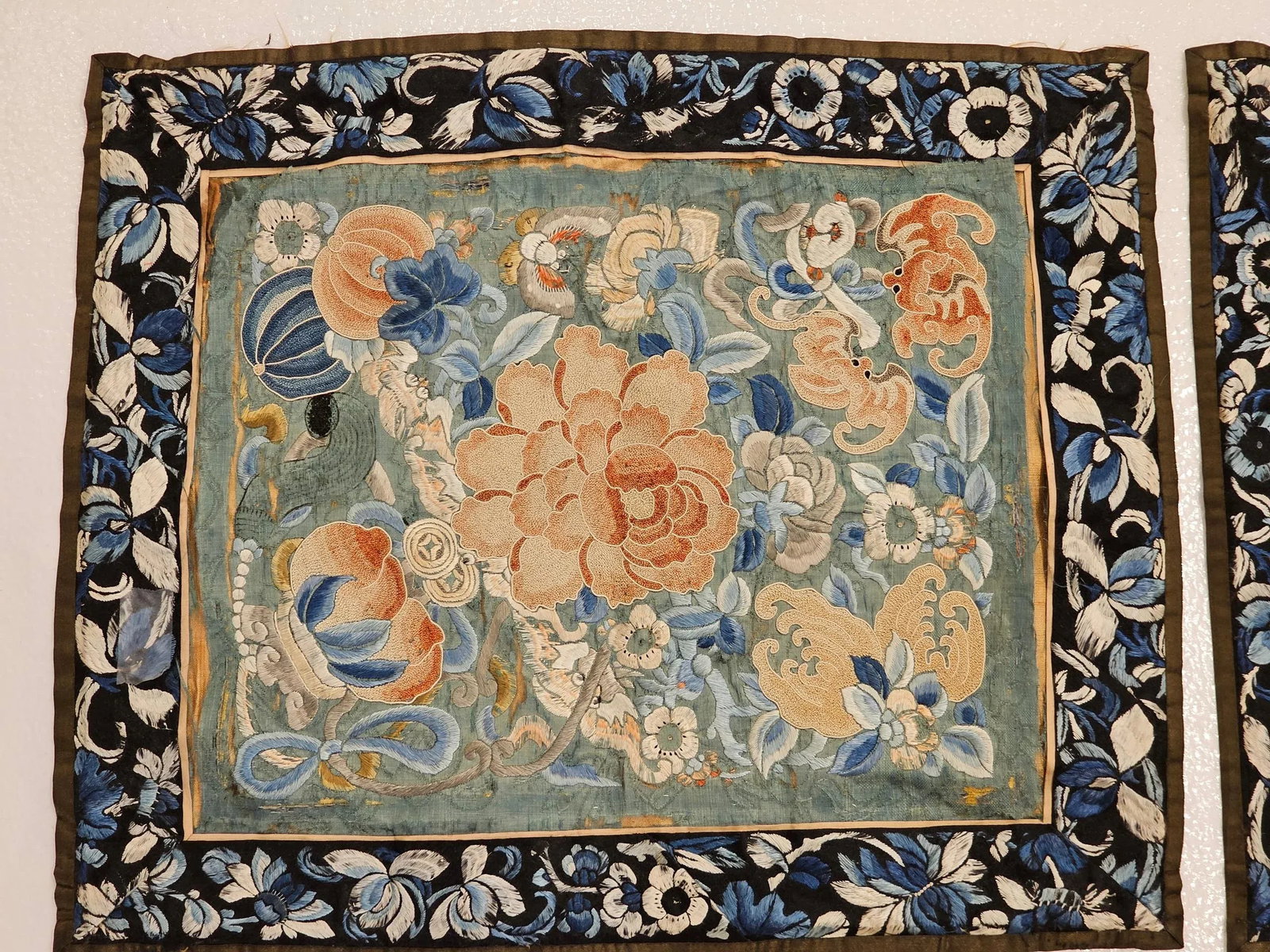 19th Century Chinese Silk Embroidery Panels- Set of 2 - 12