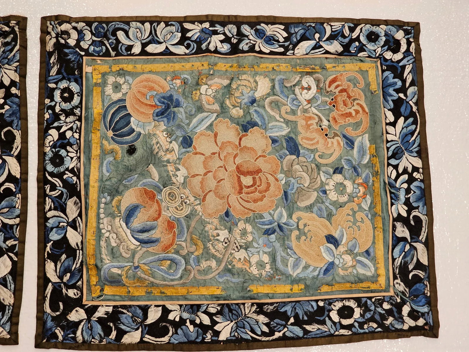 19th Century Chinese Silk Embroidery Panels- Set of 2 - 6
