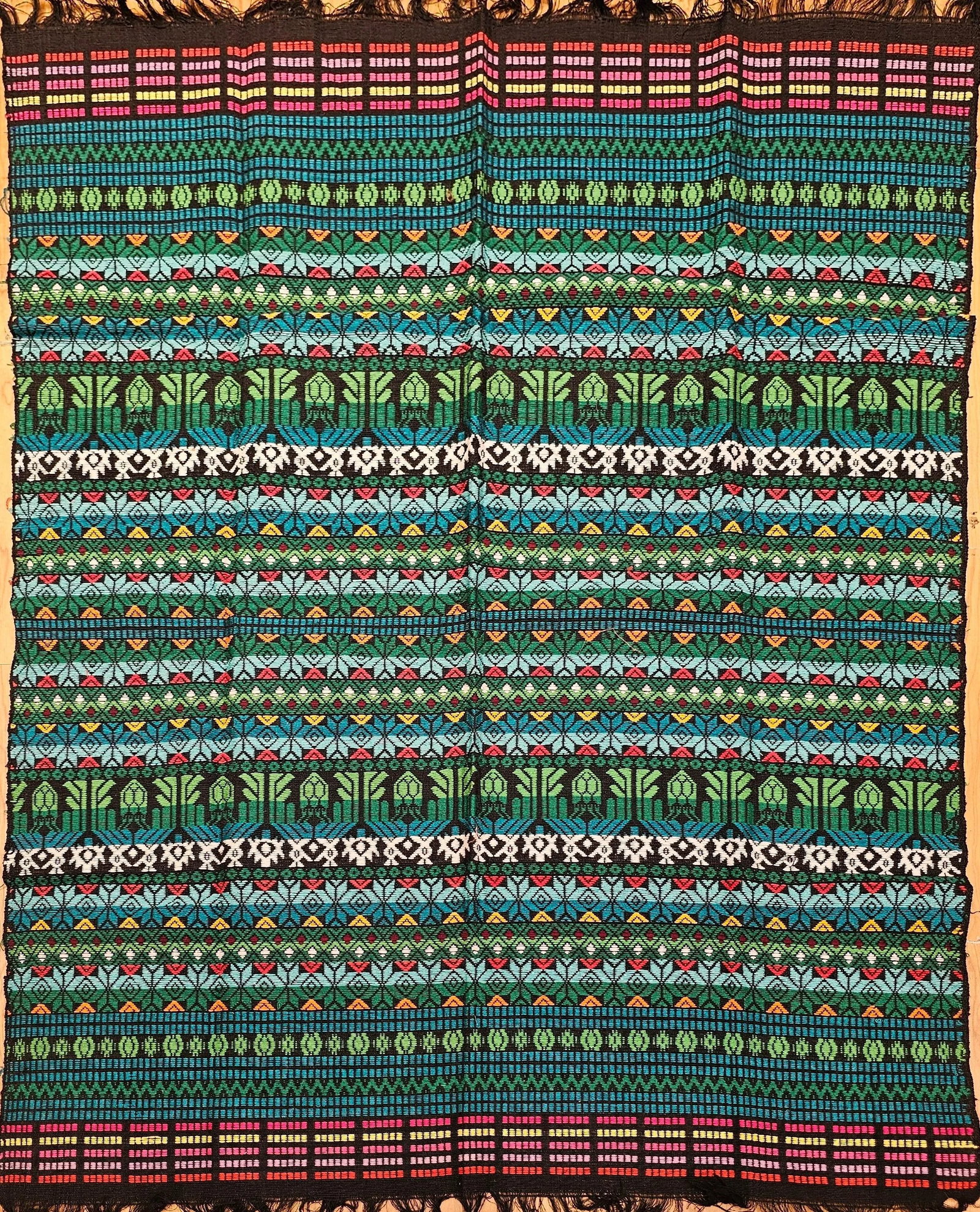 Vintage South American Hand-Woven Textile Panel in Striped Pattern – Blue, Red, Green, Black, - 2