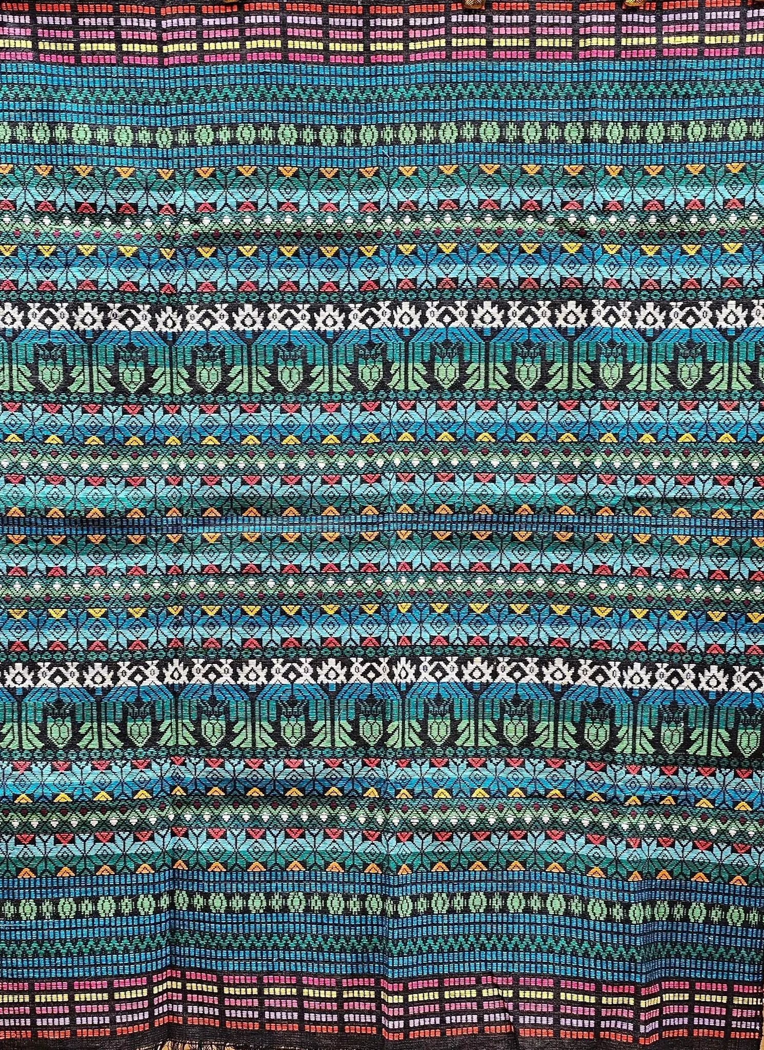 Vintage South American Hand-Woven Textile Panel in Striped Pattern – Blue, Red, Green, Black, - 3