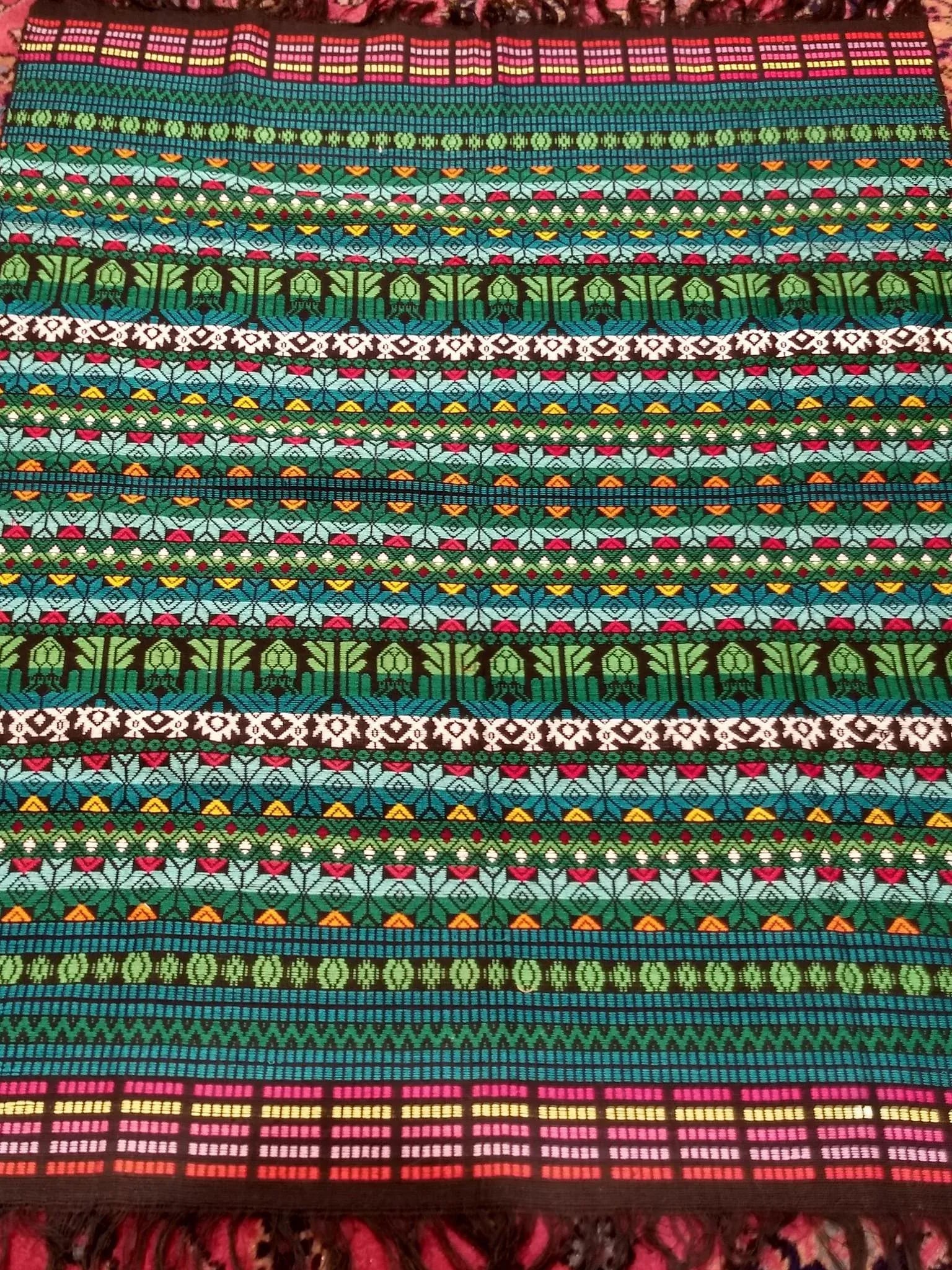 Vintage South American Hand-Woven Textile Panel in Striped Pattern – Blue, Red, Green, Black, - 4