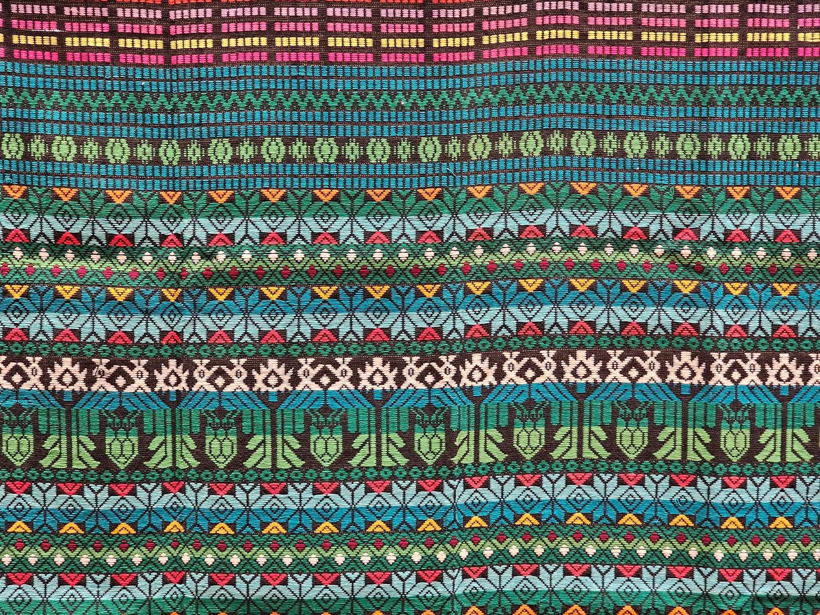 Vintage South American Hand-Woven Textile Panel in Striped Pattern – Blue, Red, Green, Black, - 5