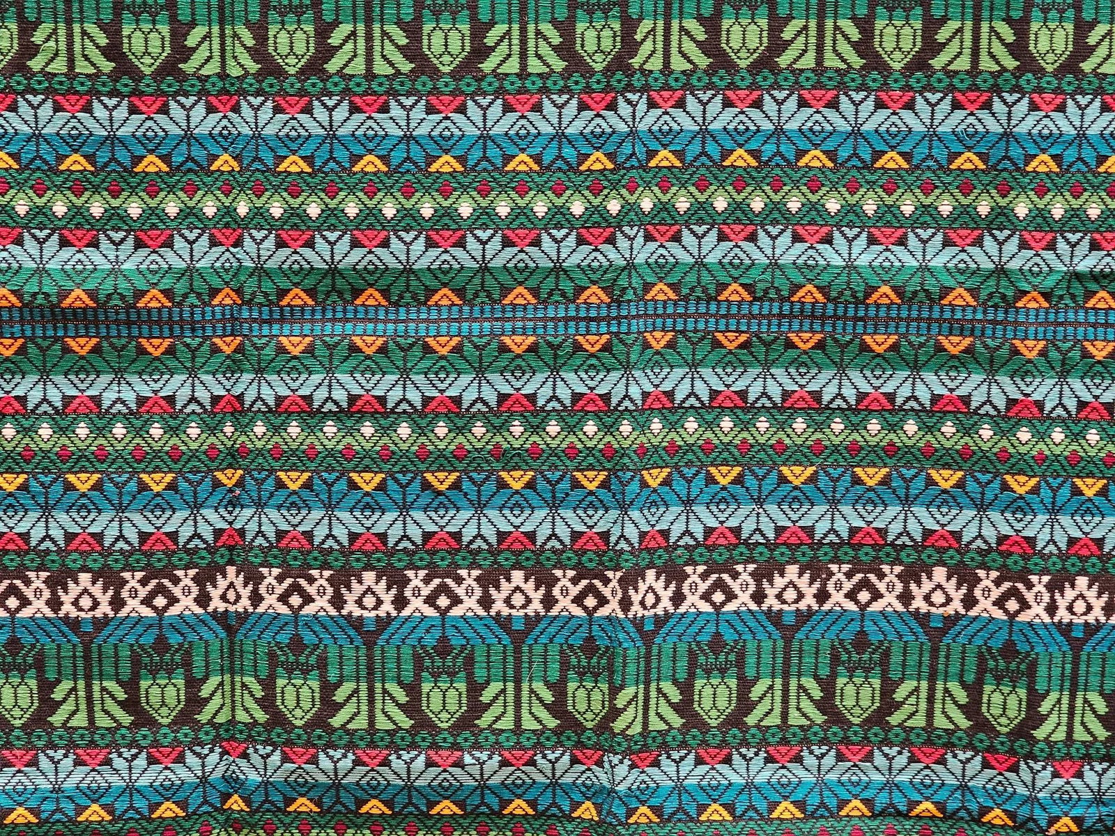 Vintage South American Hand-Woven Textile Panel in Striped Pattern – Blue, Red, Green, Black, - 6