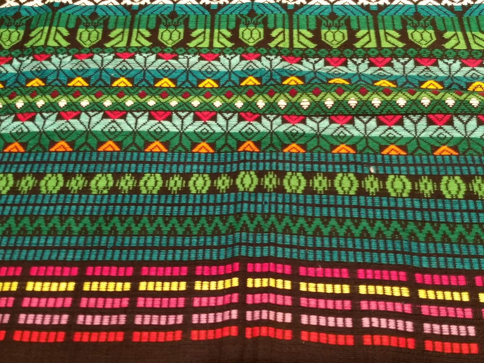 Vintage South American Hand-Woven Textile Panel in Striped Pattern – Blue, Red, Green, Black, - 7