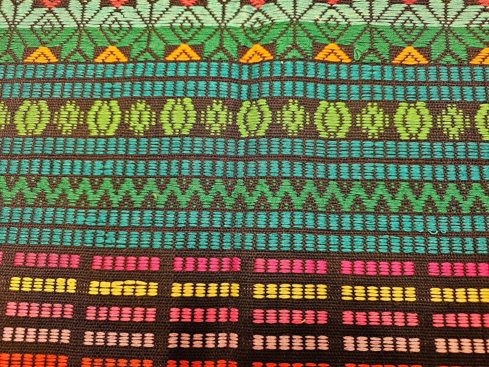 Vintage South American Hand-Woven Textile Panel in Striped Pattern – Blue, Red, Green, Black, - 8