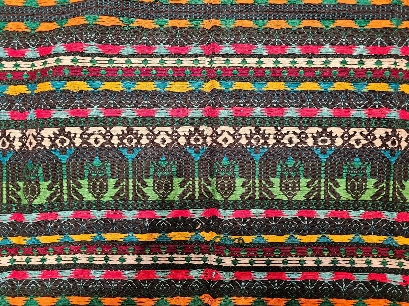 Vintage South American Hand-Woven Textile Panel in Striped Pattern – Blue, Red, Green, Black, - 9
