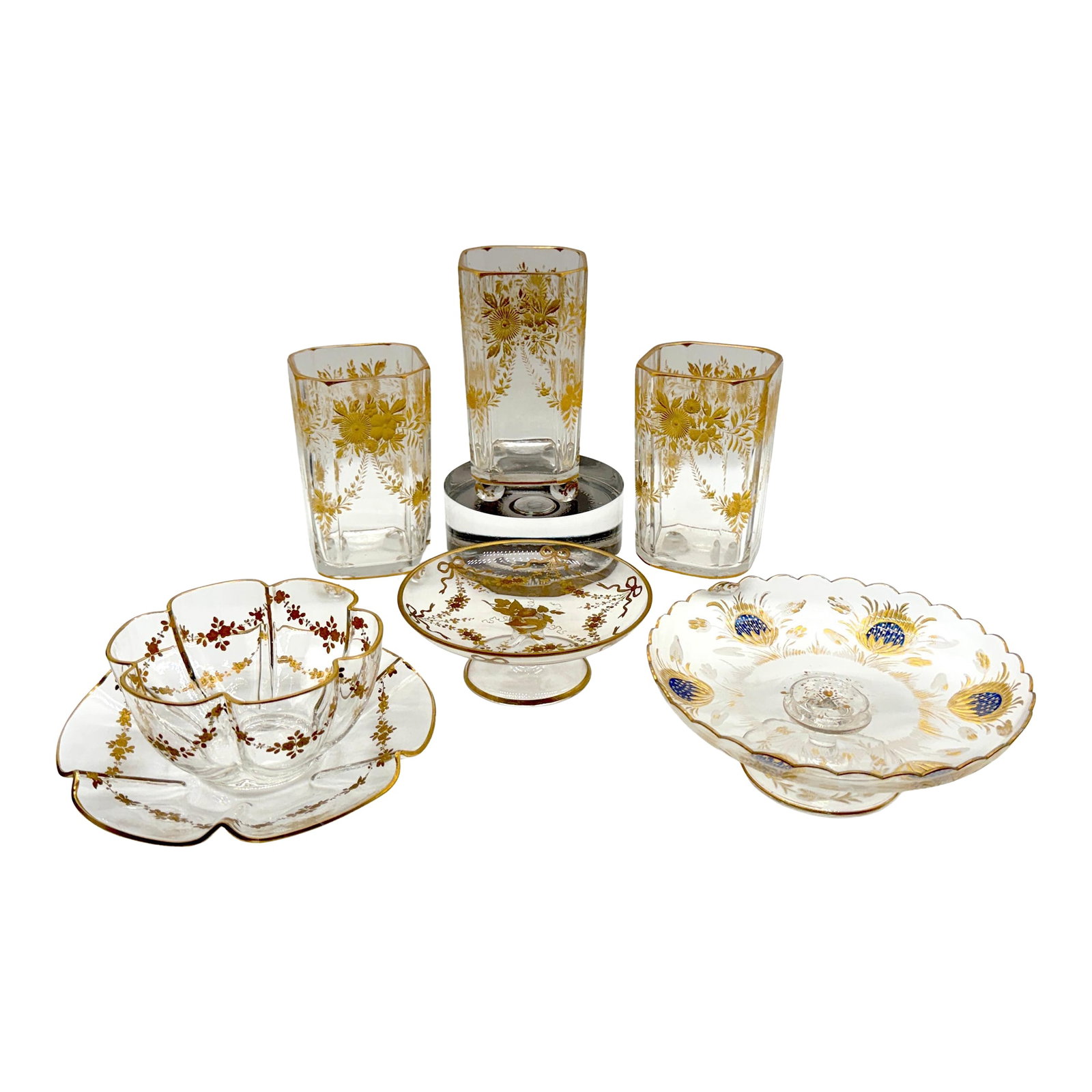 Collection of French Gilt Enameled Crystal Table Articles, Style of Baccarat (1 of 10)