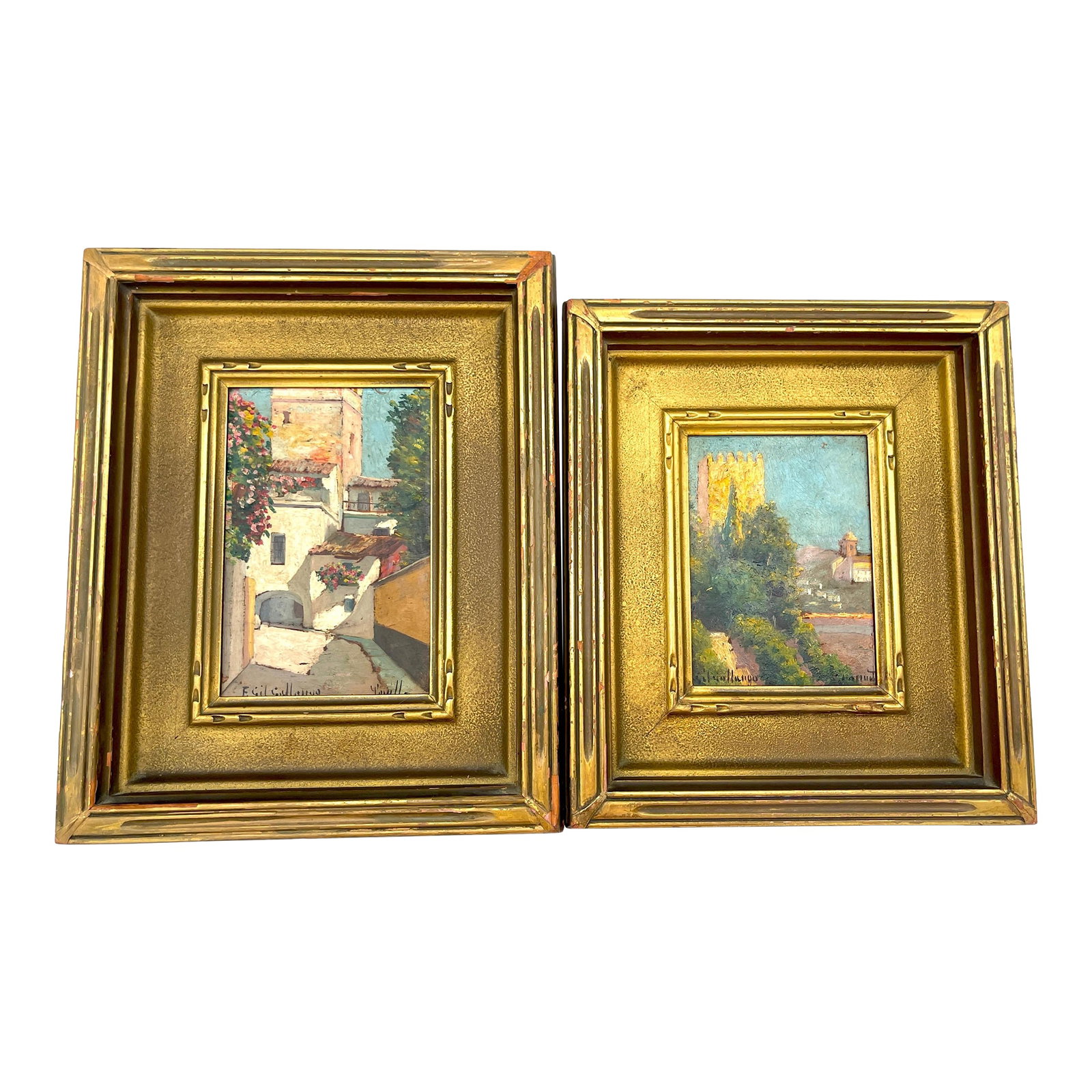 Felipe Gil Gallango, Spanish 1868 - 1938, Pair of Landscapes: Felipe Gil Gallango, Spanish, 1868-1938, Pair of Landscapes This exquisite pair of oil-on-board landscape paintings by Felipe Gil Gallango (Spanish, 1868-1938) captures the timeless charm of Spain's