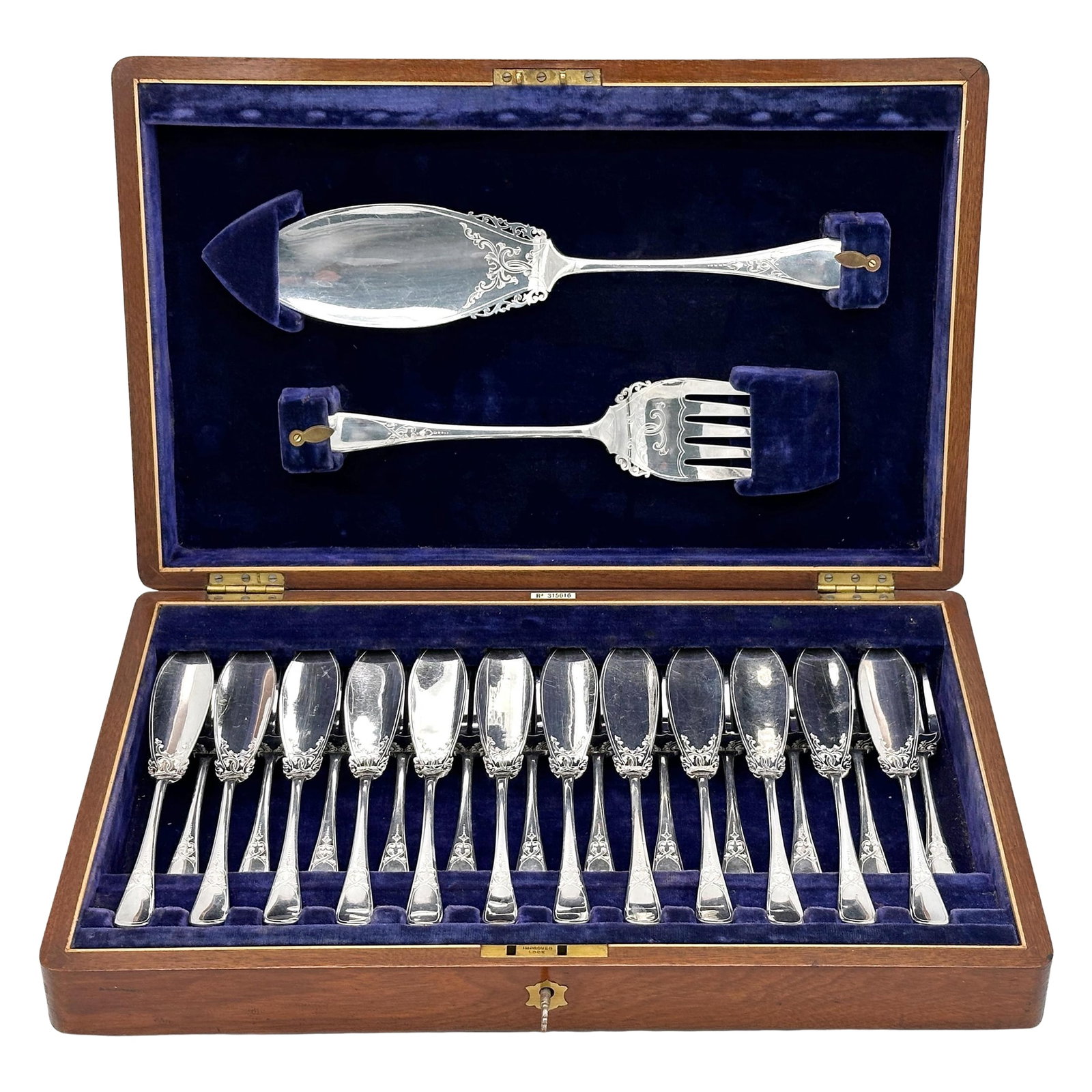 Antique English Boxed Engraved Sheffield Fish 26 Piece Fish Serving Set (1 of 9)