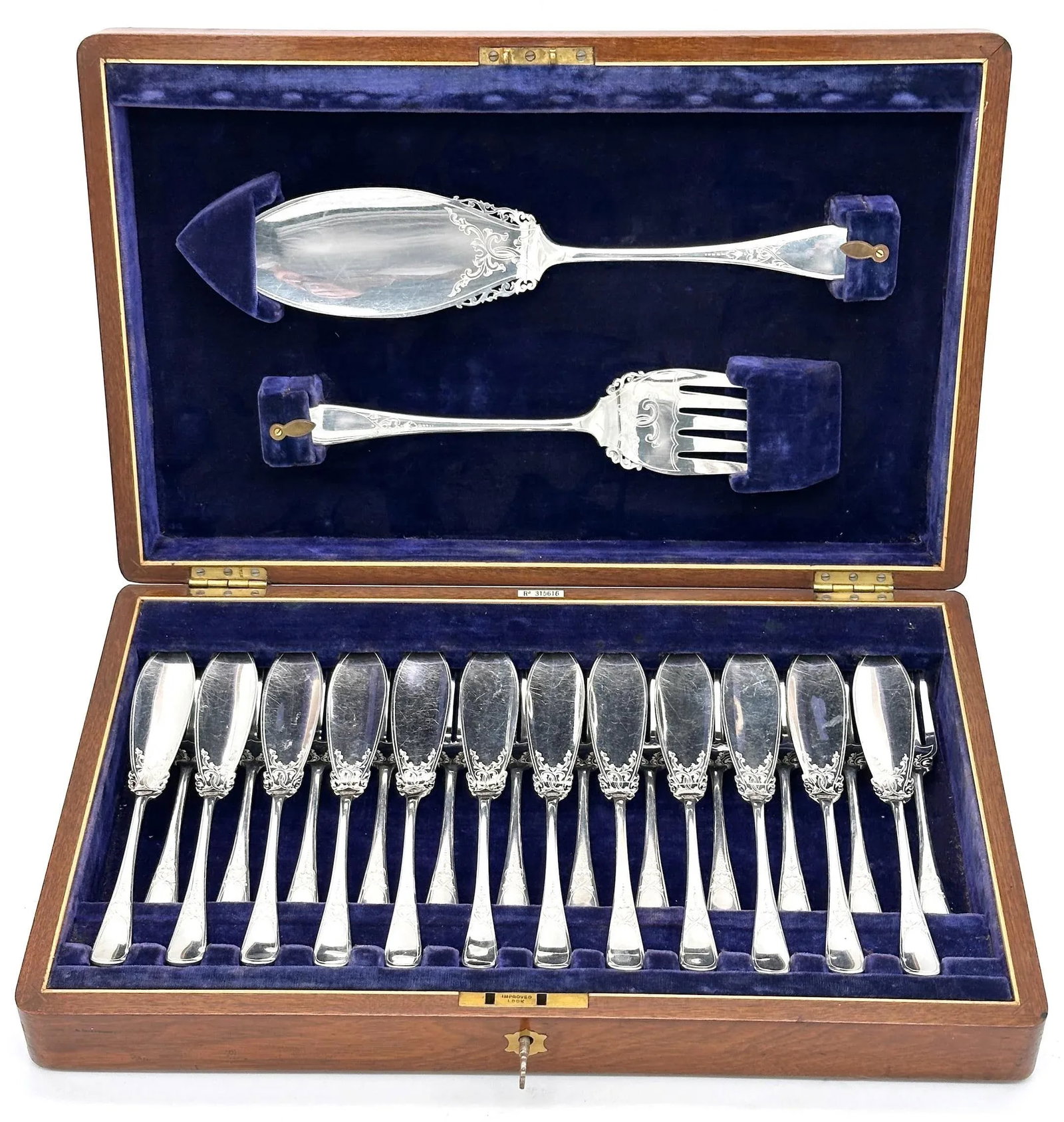 Antique English Boxed Engraved Sheffield Fish 26 Piece Fish Serving Set - 3