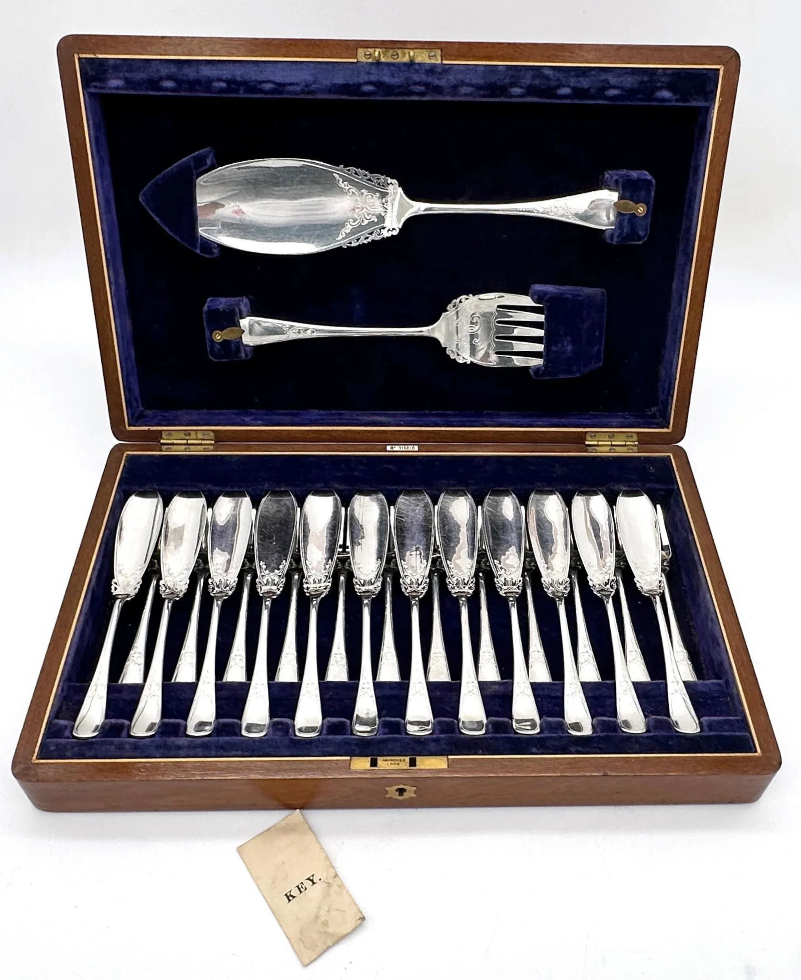 Antique English Boxed Engraved Sheffield Fish 26 Piece Fish Serving Set - 5