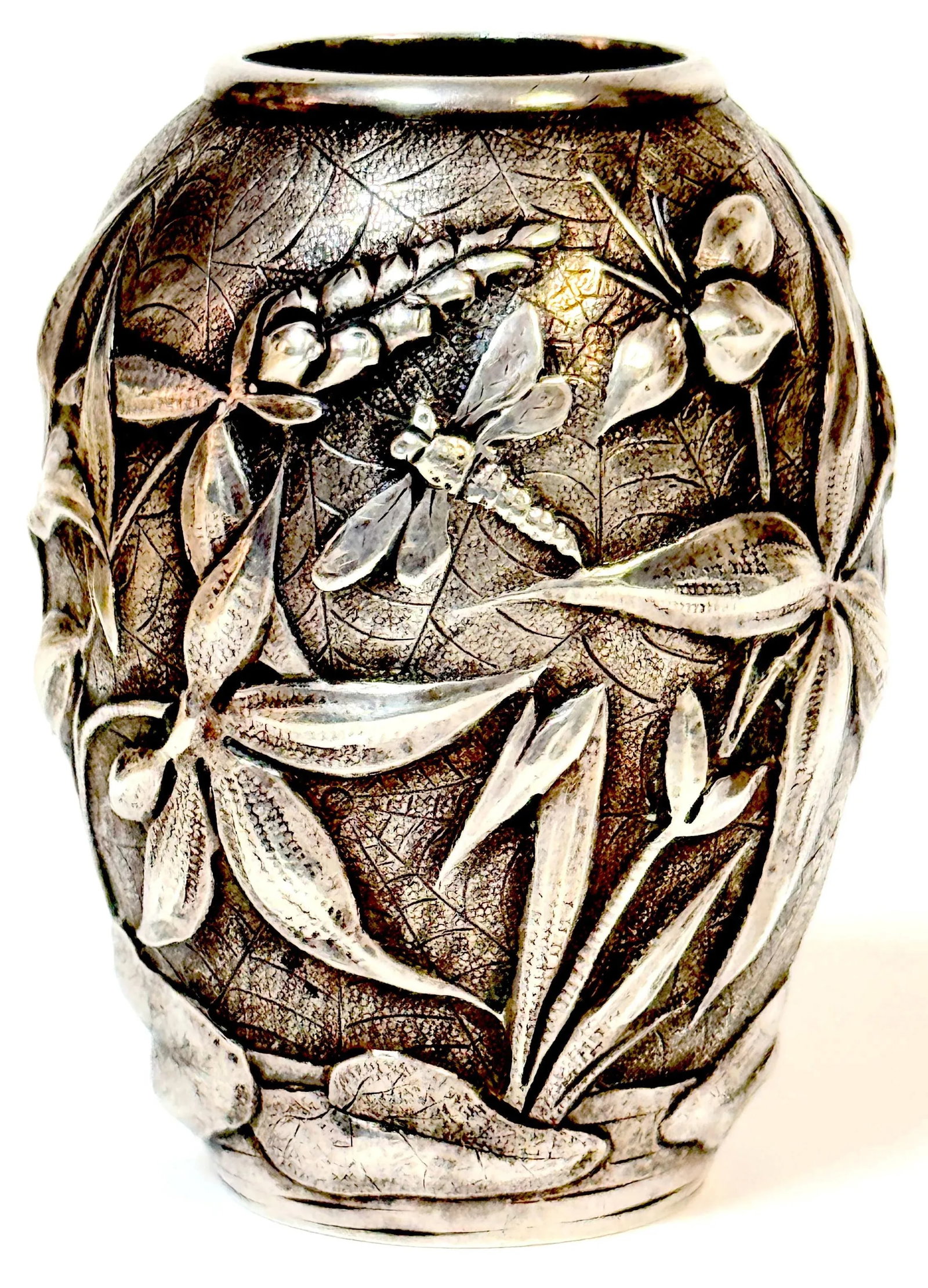 Exceptional Dominic & Haff Japonisme Sterling Cabinet Vase Dragonfly & Cobwebs - 4