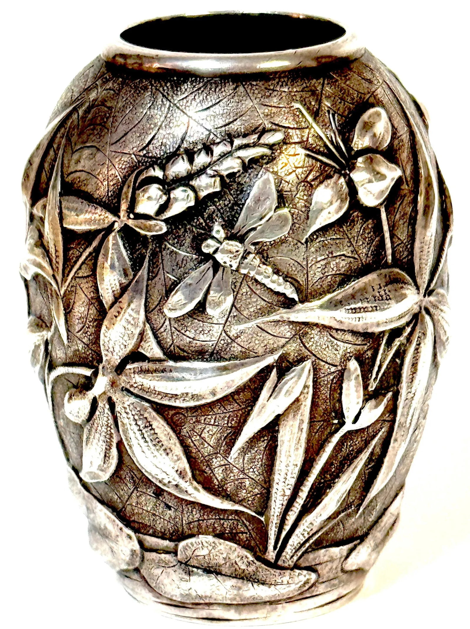 Exceptional Dominic & Haff Japonisme Sterling Cabinet Vase Dragonfly & Cobwebs - 5