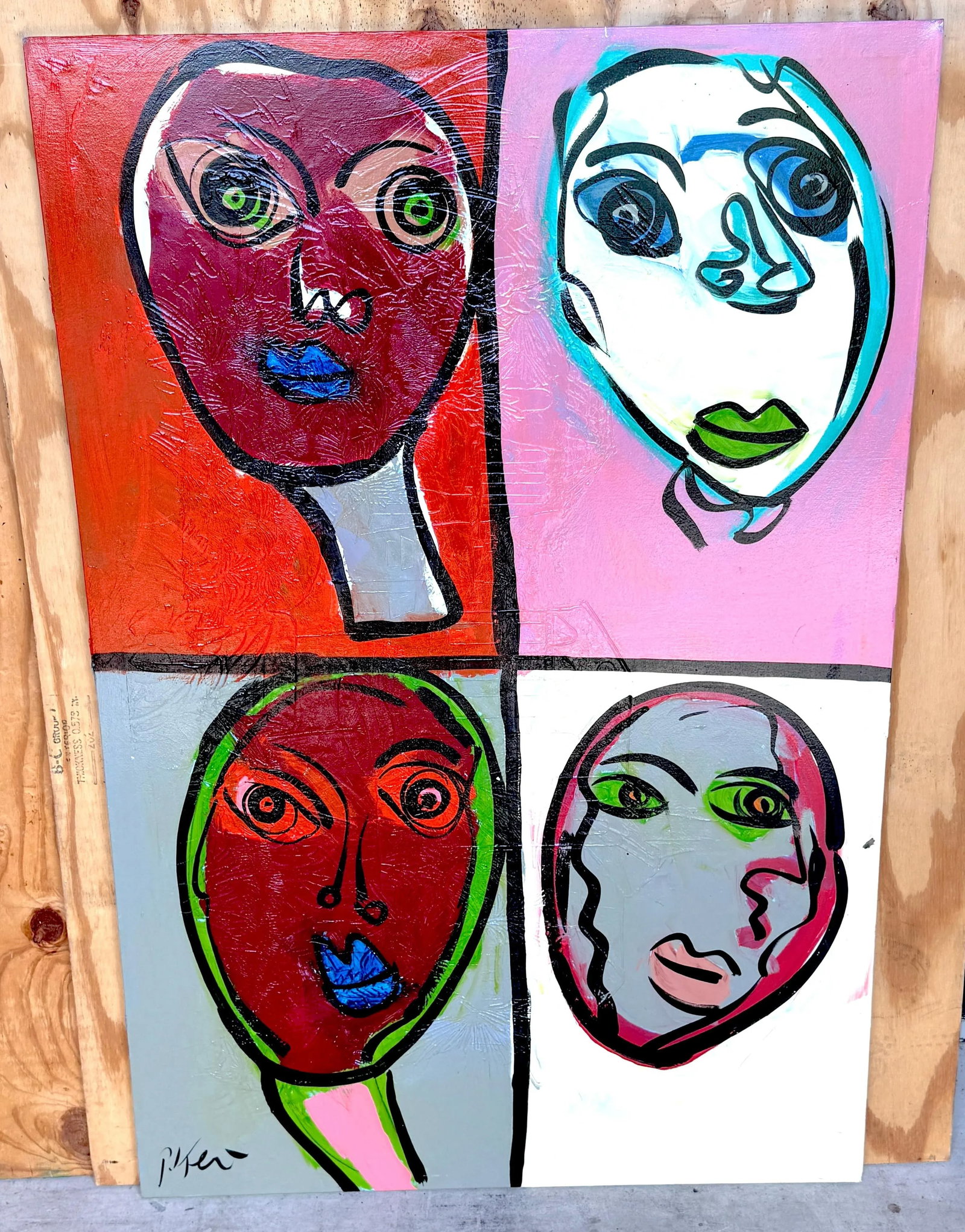 Peter Keil, Masterwork Mixed Media Textured Quadriptych (4) Portraits, C. 1980 - 2