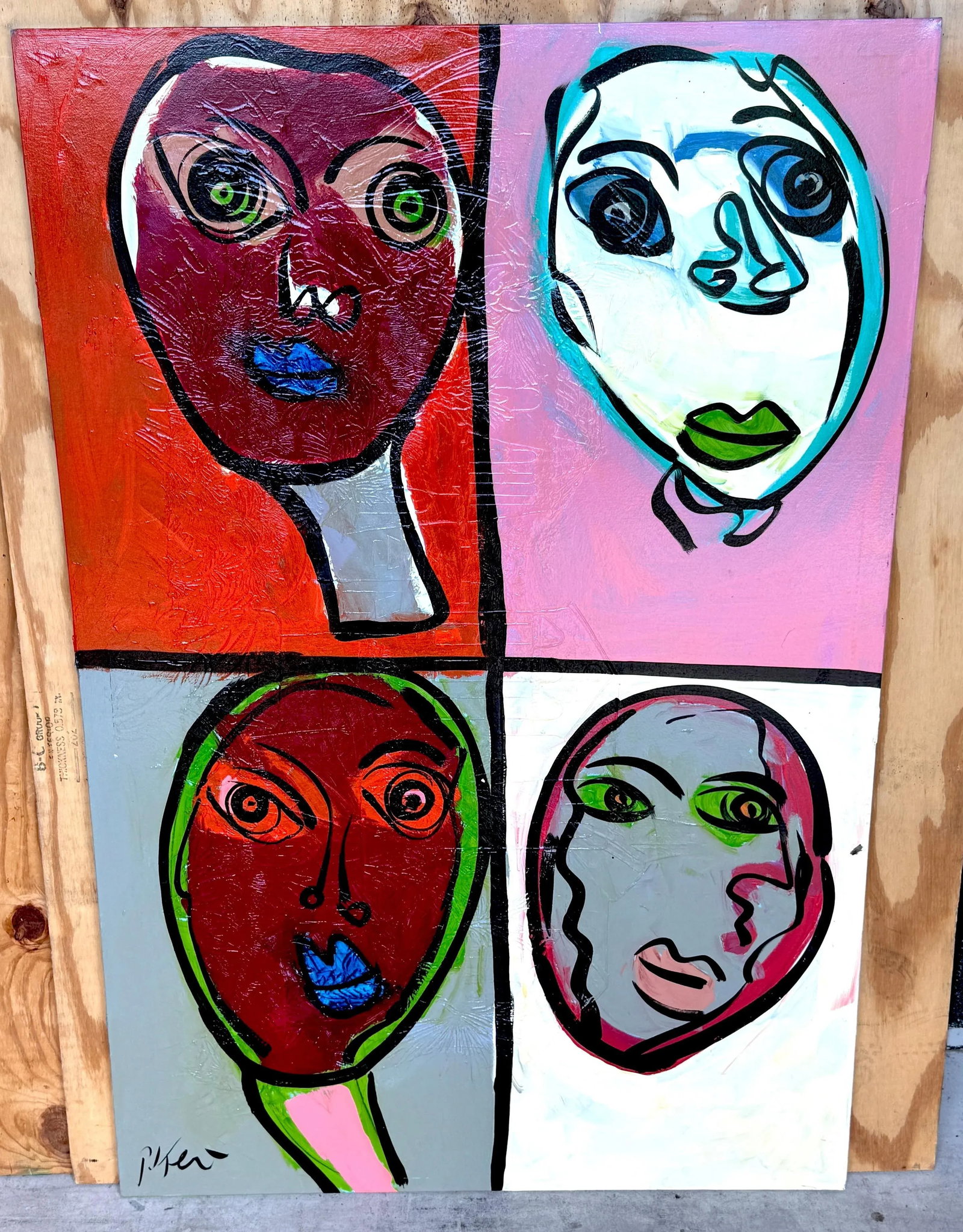 Peter Keil, Masterwork Mixed Media Textured Quadriptych (4) Portraits, C. 1980 - 3