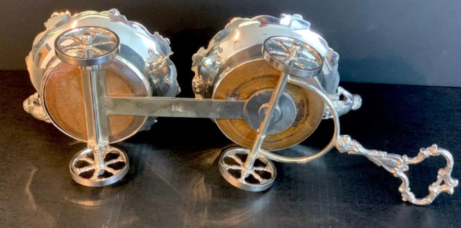 English Silverplated Figural Double Wine Trolley - 2