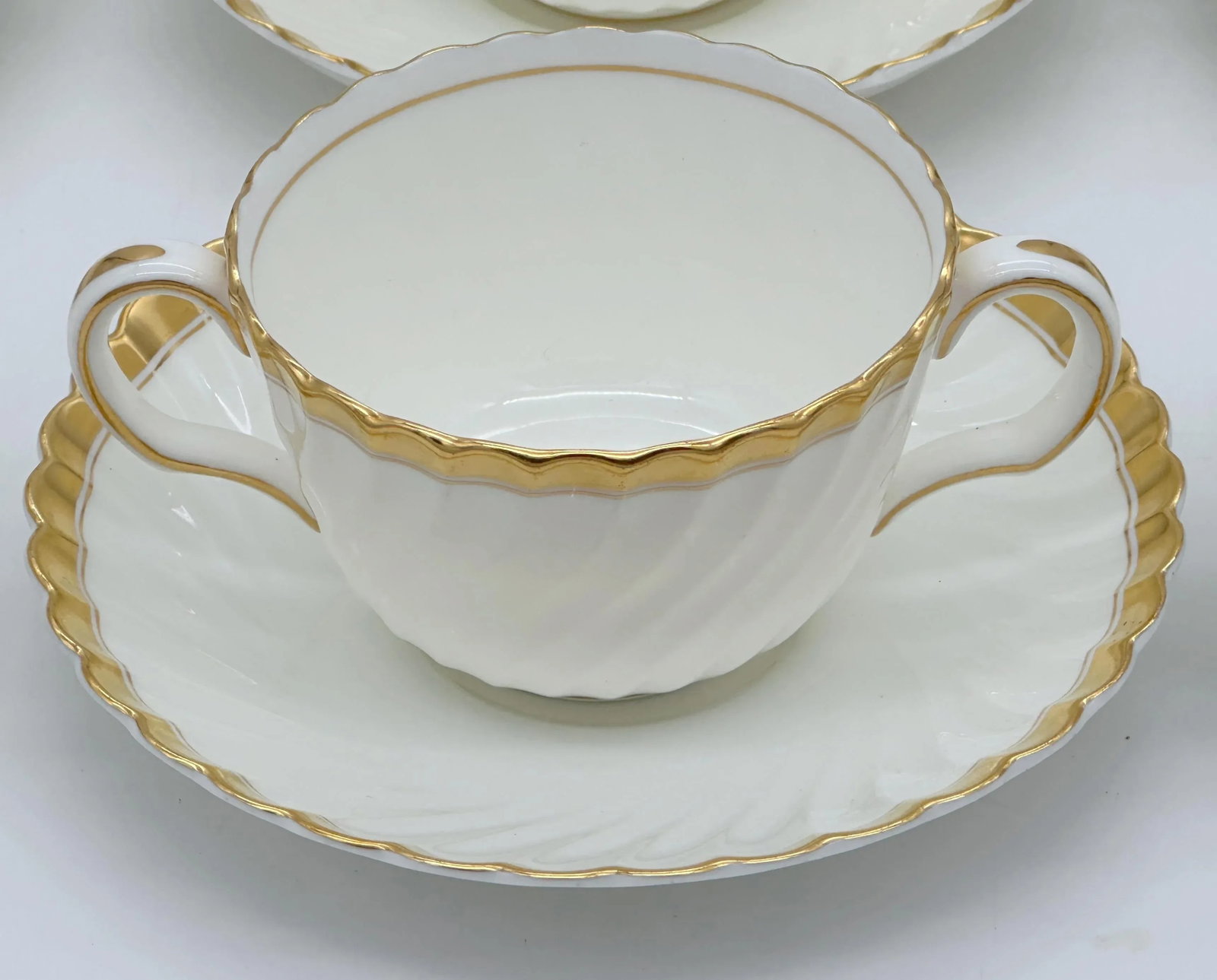 12 Tiffany & Company Mintons 'Gold Crocus' Pattern Twin handled Cups & Saucers - 6