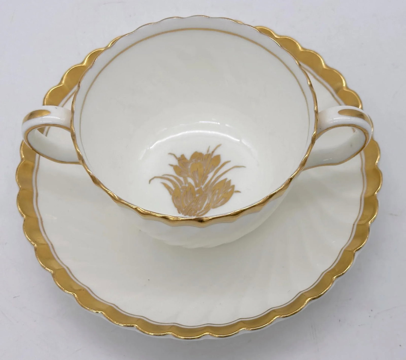12 Tiffany & Company Mintons 'Gold Crocus' Pattern Twin handled Cups & Saucers - 8