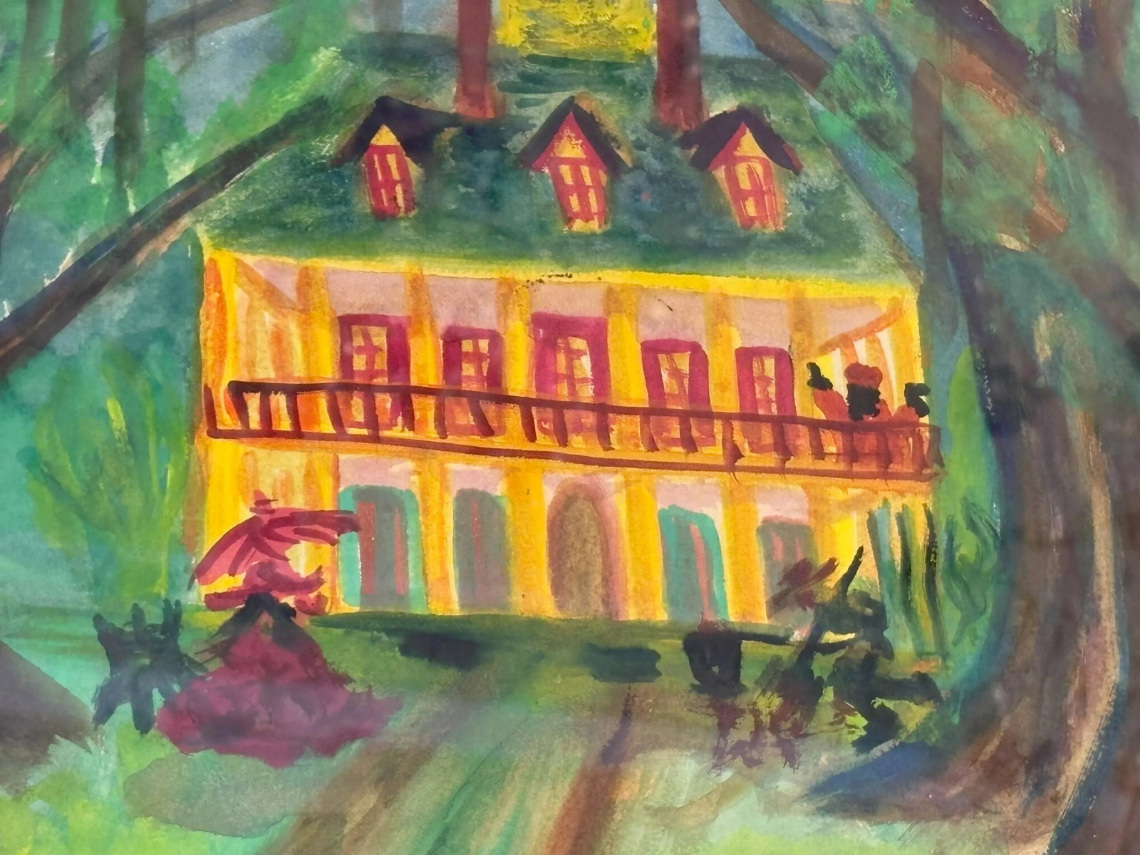 Original Signed Folk Art Watercolor by Sam 'Infiniti' Hurwitch (New Orleans, 1949-Present) Titled 'O - 7