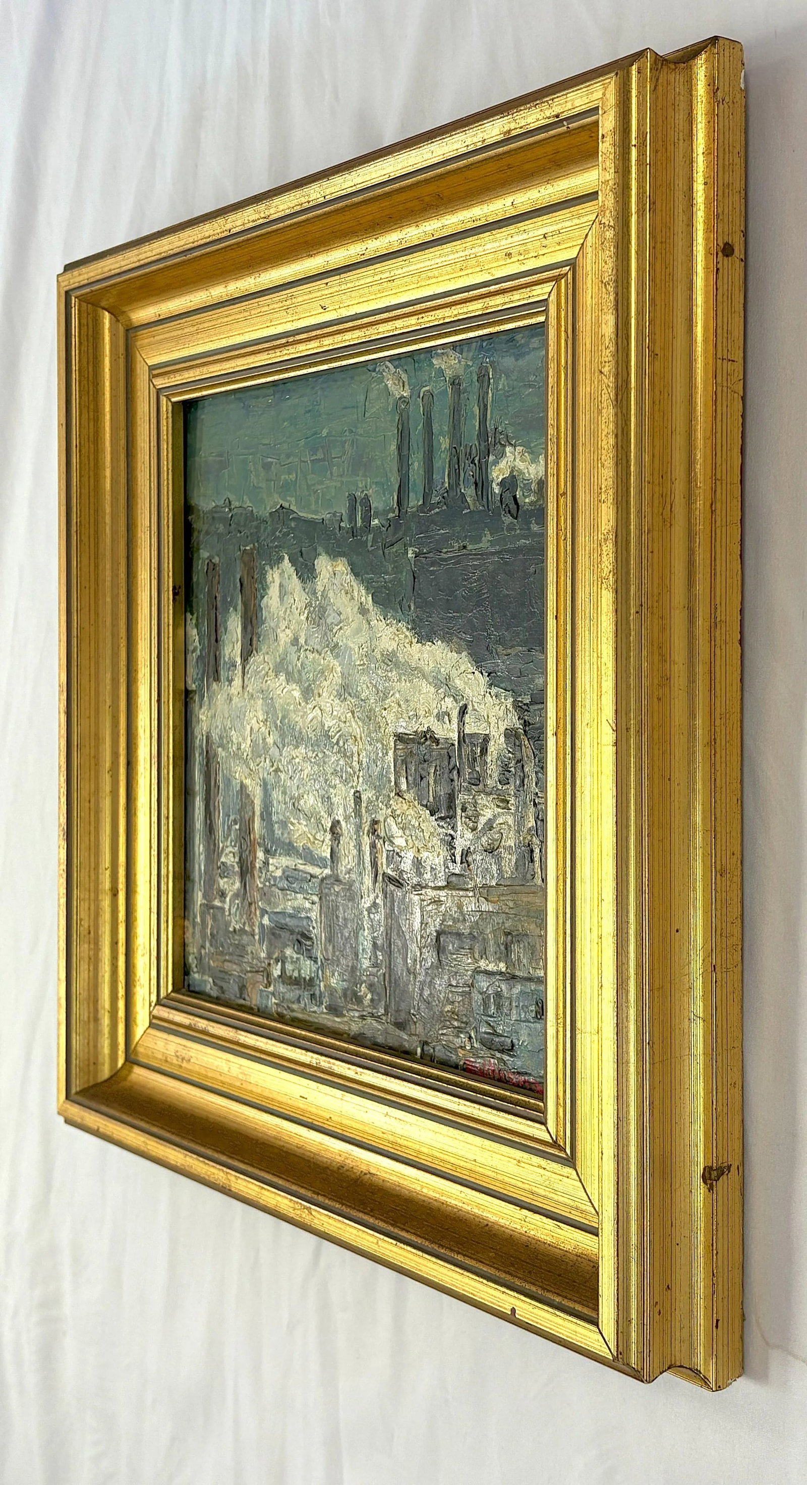 Original Signed Industrial Cityscape Painting on Board C1976 - 10