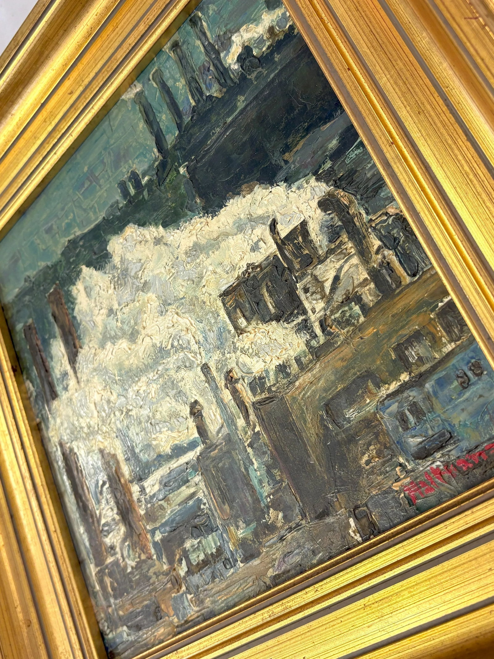 Original Signed Industrial Cityscape Painting on Board C1976 - 11