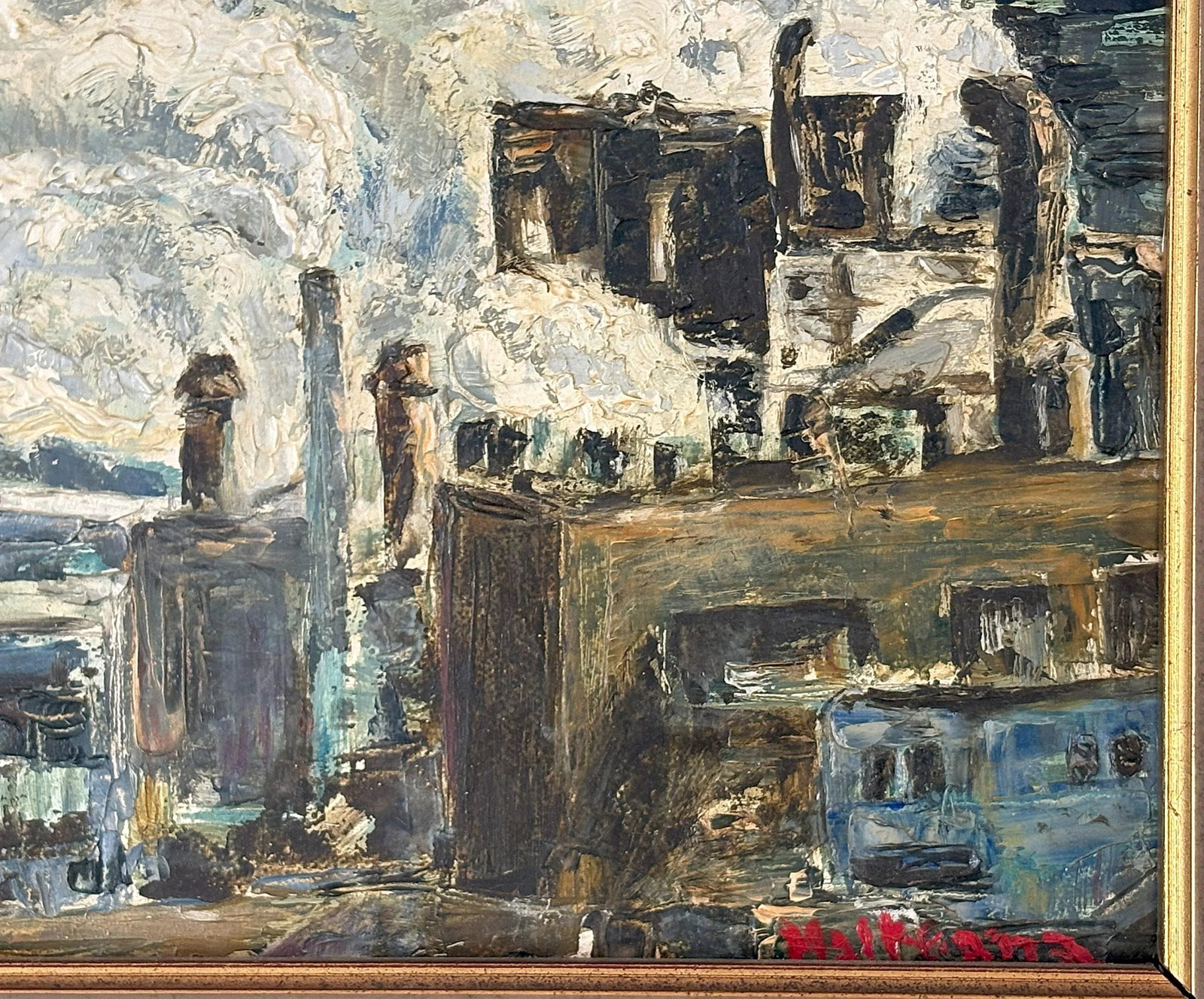 Original Signed Industrial Cityscape Painting on Board C1976 - 7