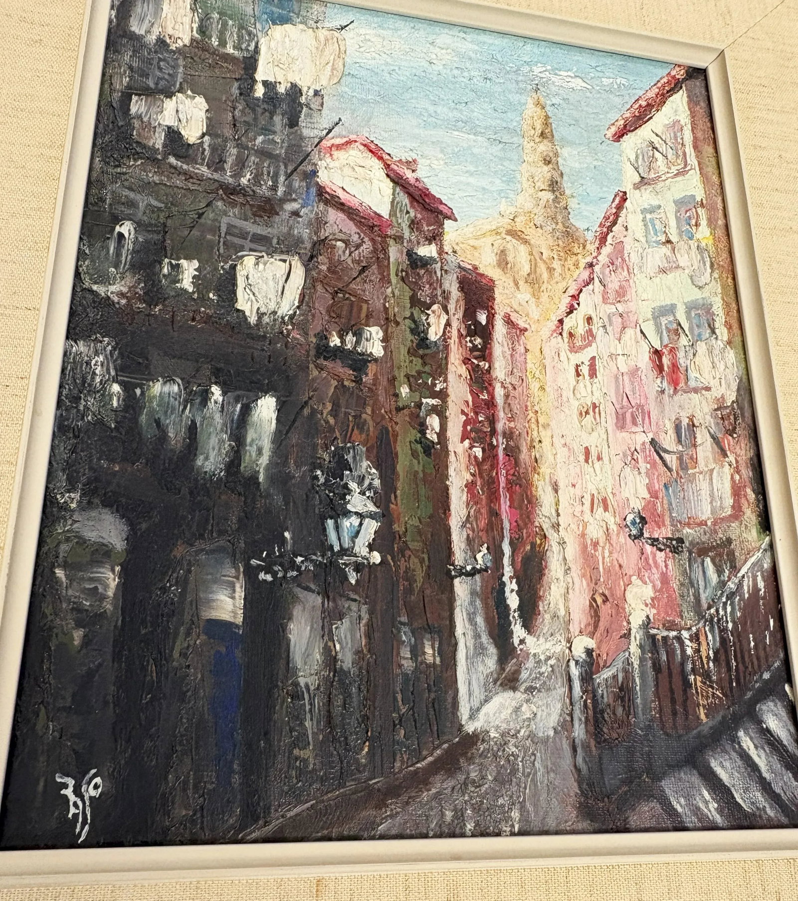 Original Framed and Signed Painting on Canvas of Alfama, Portugal C1968 - 11