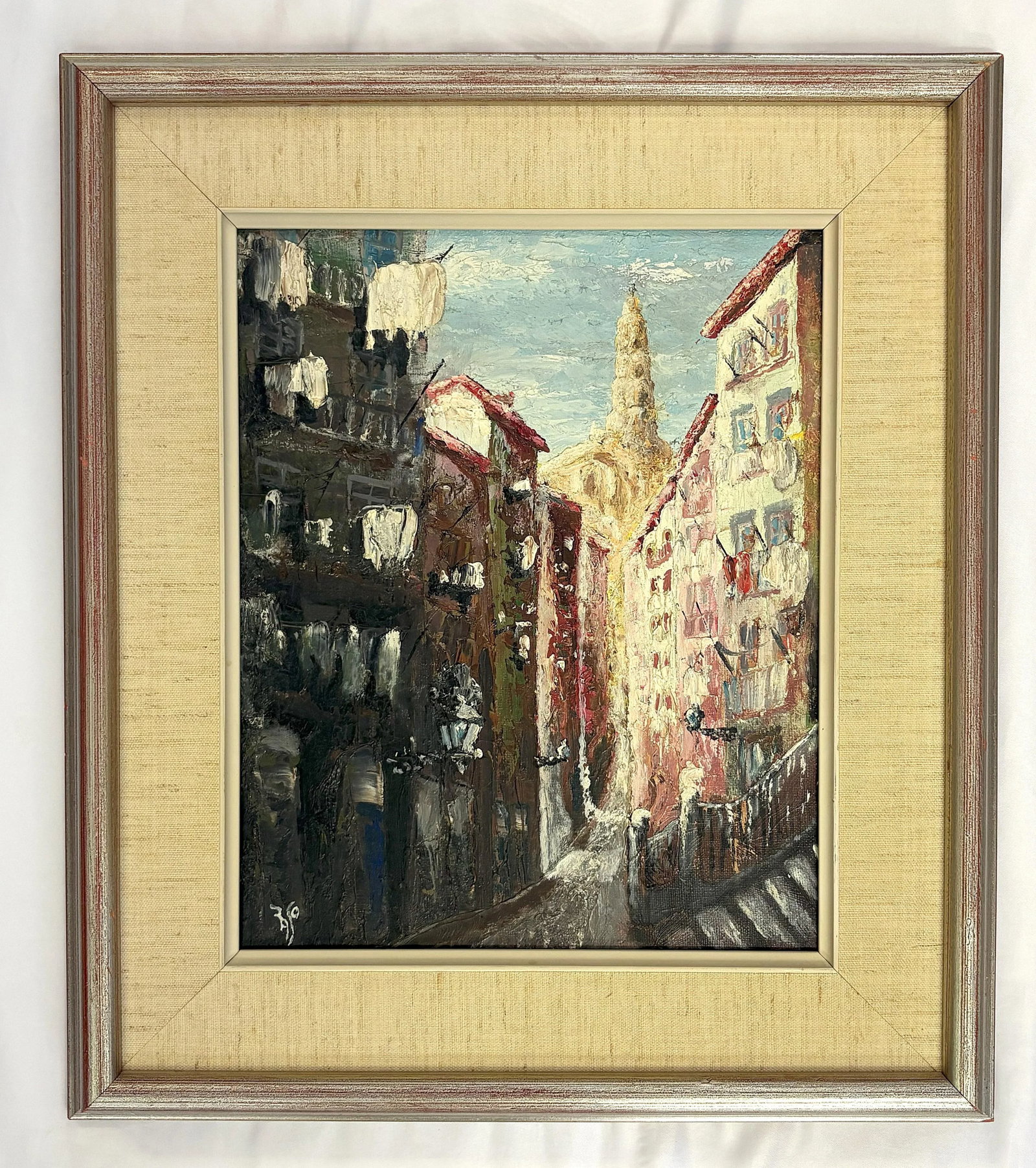 Original Framed and Signed Painting on Canvas of Alfama, Portugal C1968 - 2