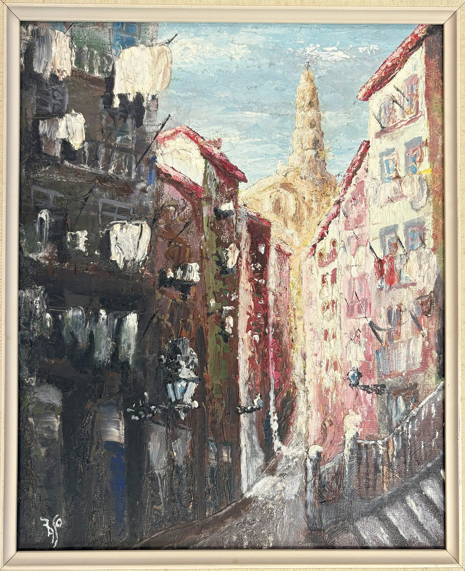 Original Framed and Signed Painting on Canvas of Alfama, Portugal C1968 - 3