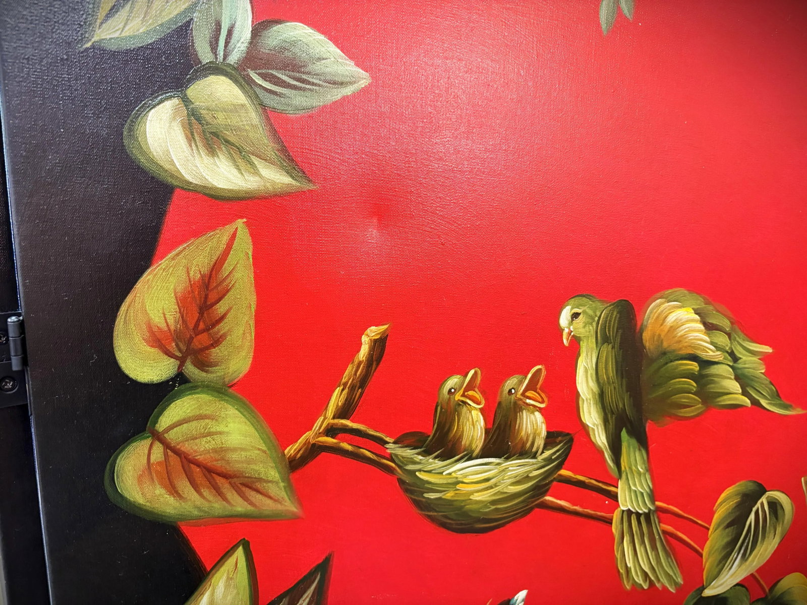 Vintage Chelsea House 3-Panel Canvas Floor Screen Hand Painted by Artist Lin Wu With Birds, Foliage - 10