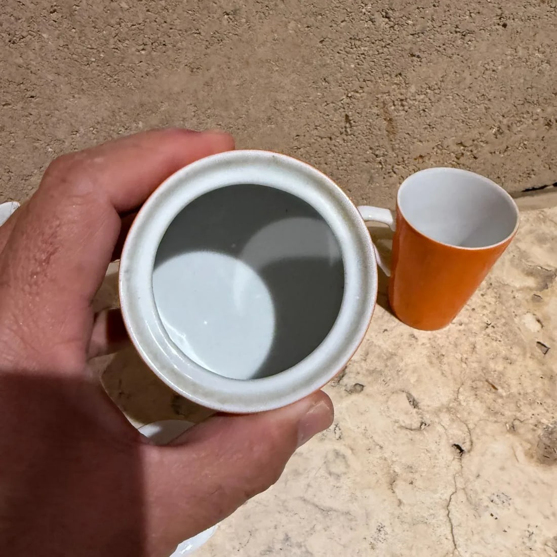 1960s Modernist Orange Sugar Creamer Set & Coffee Mug - 2