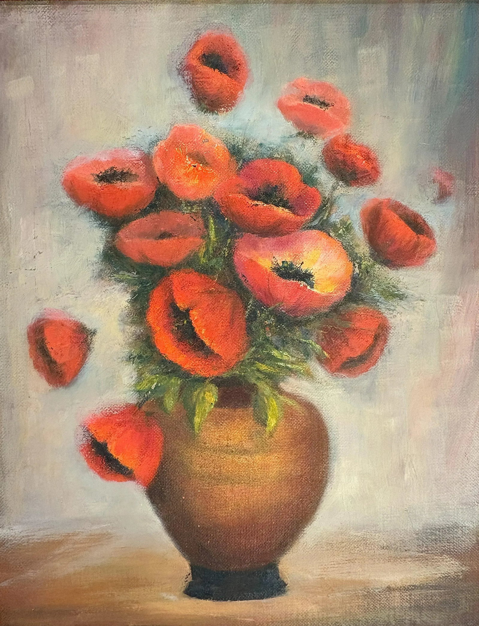 Original Framed Still Life Painting on Board 'Pretty Poppies' - 2