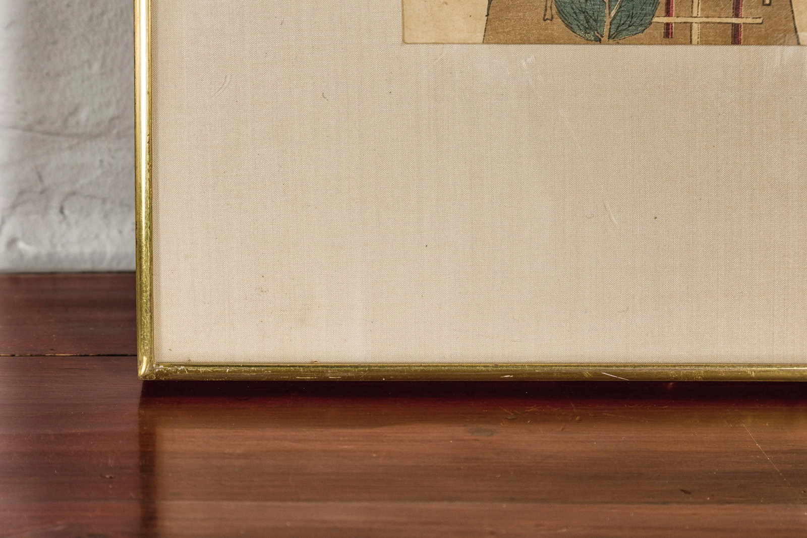 Antique Japanese Minimalist Woodblock Print with Bird and Trees in Custom Frame - 3