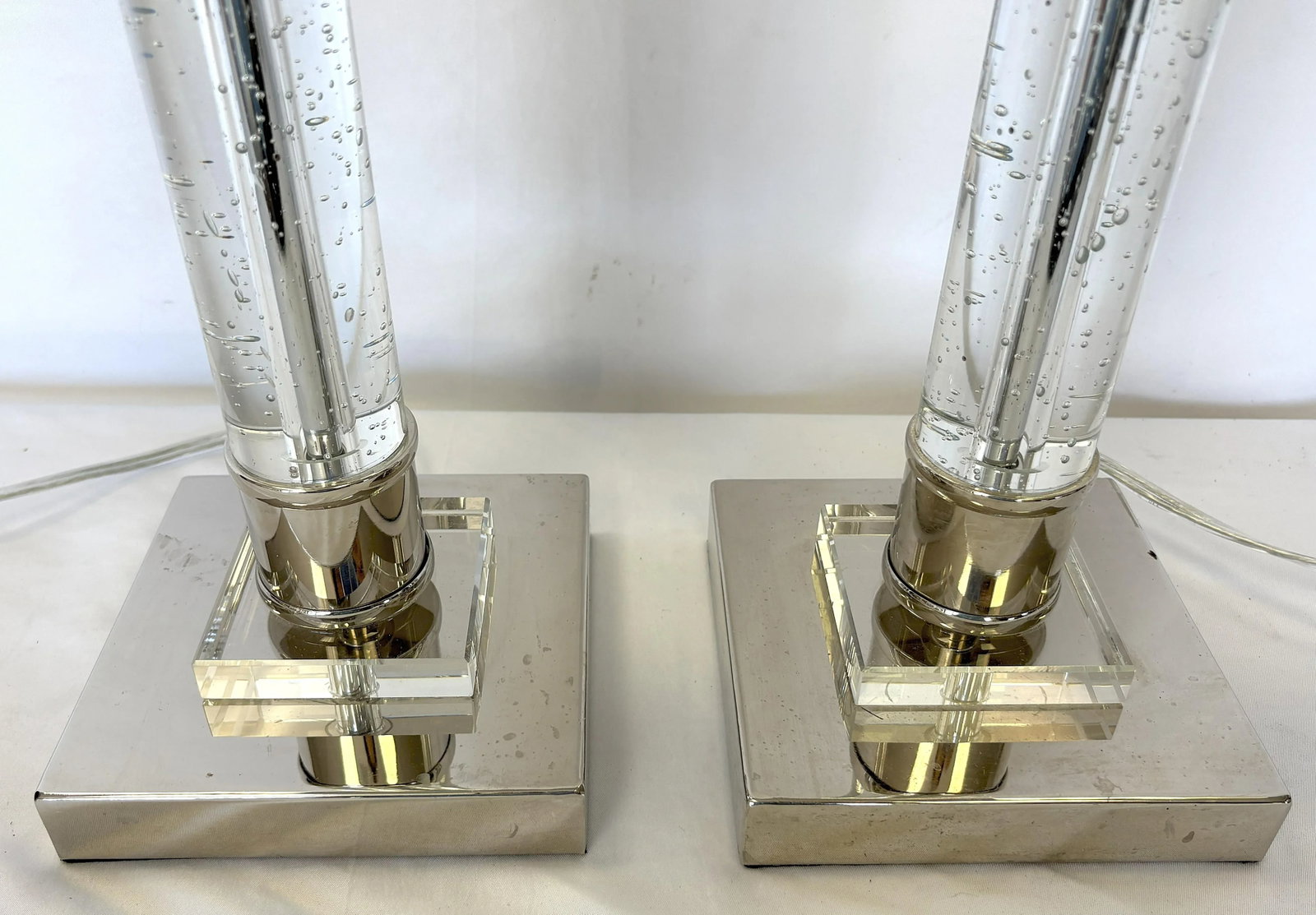 Crystal and Chrome 3-Way Led Column Lamps- A Pair - 12