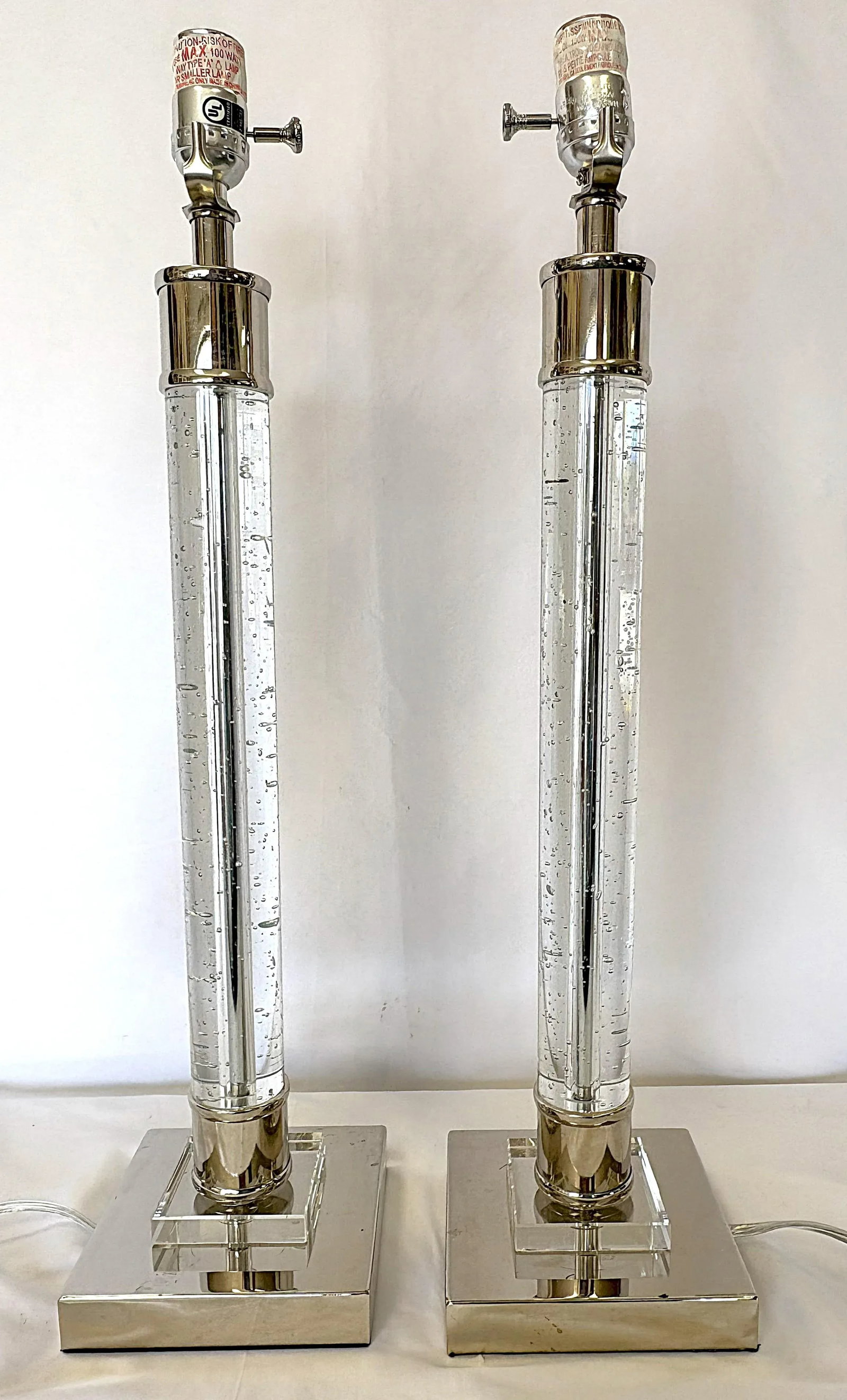 Crystal and Chrome 3-Way Led Column Lamps- A Pair - 2