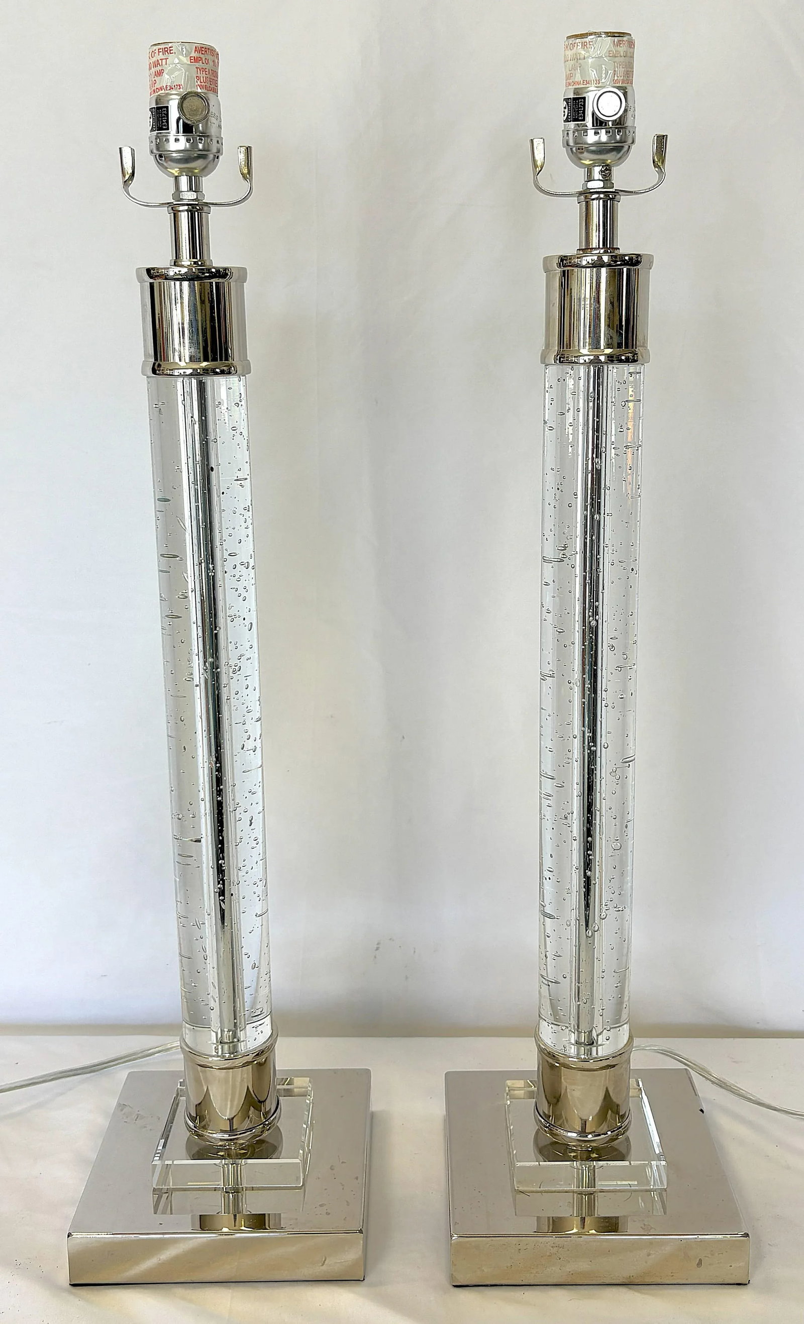Crystal and Chrome 3-Way Led Column Lamps- A Pair - 3