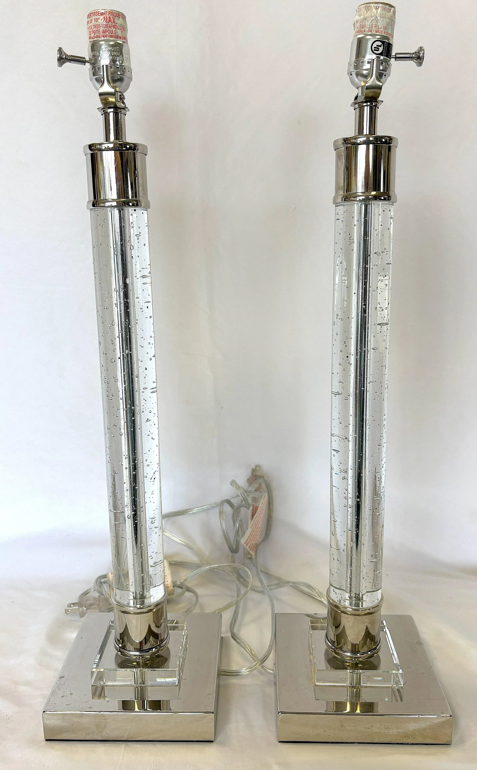 Crystal and Chrome 3-Way Led Column Lamps- A Pair - 5