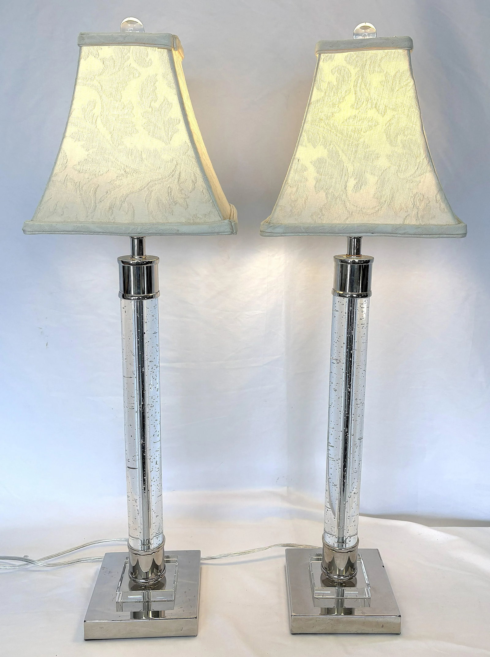 Crystal and Chrome 3-Way Led Column Lamps- A Pair - 7