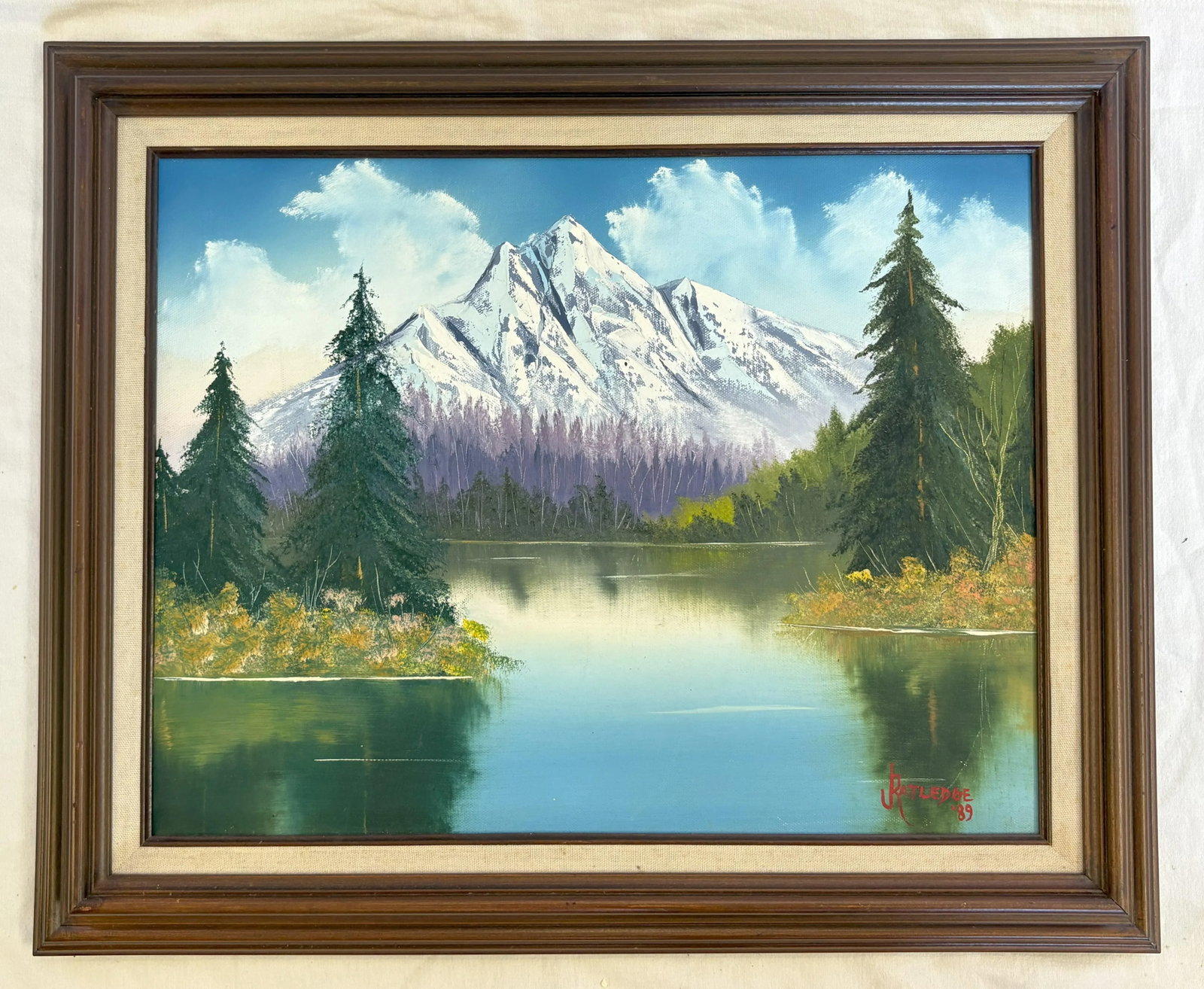 Original Signed and Framed Painting on Canvas by J. Ratledge C1989 'Mountain Landscape' - 12