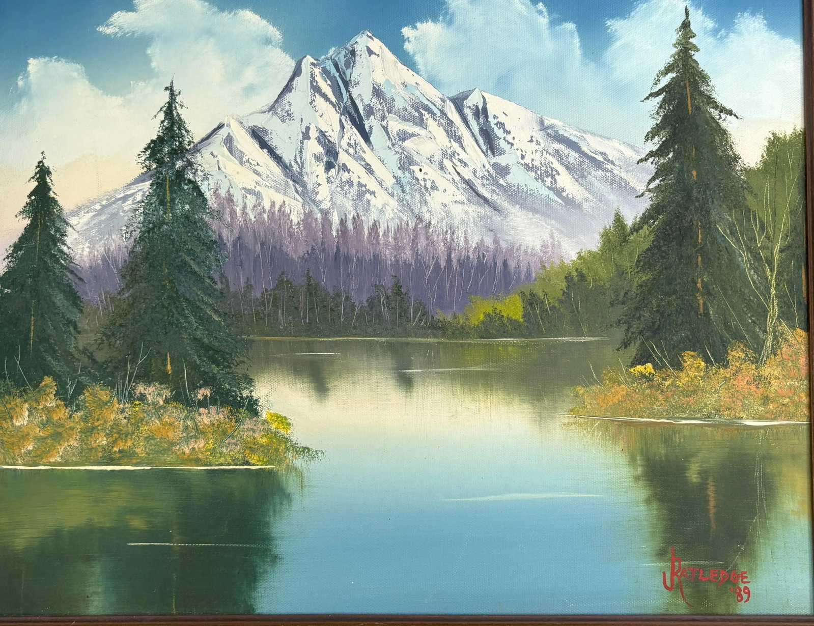 Original Signed and Framed Painting on Canvas by J. Ratledge C1989 'Mountain Landscape' - 3