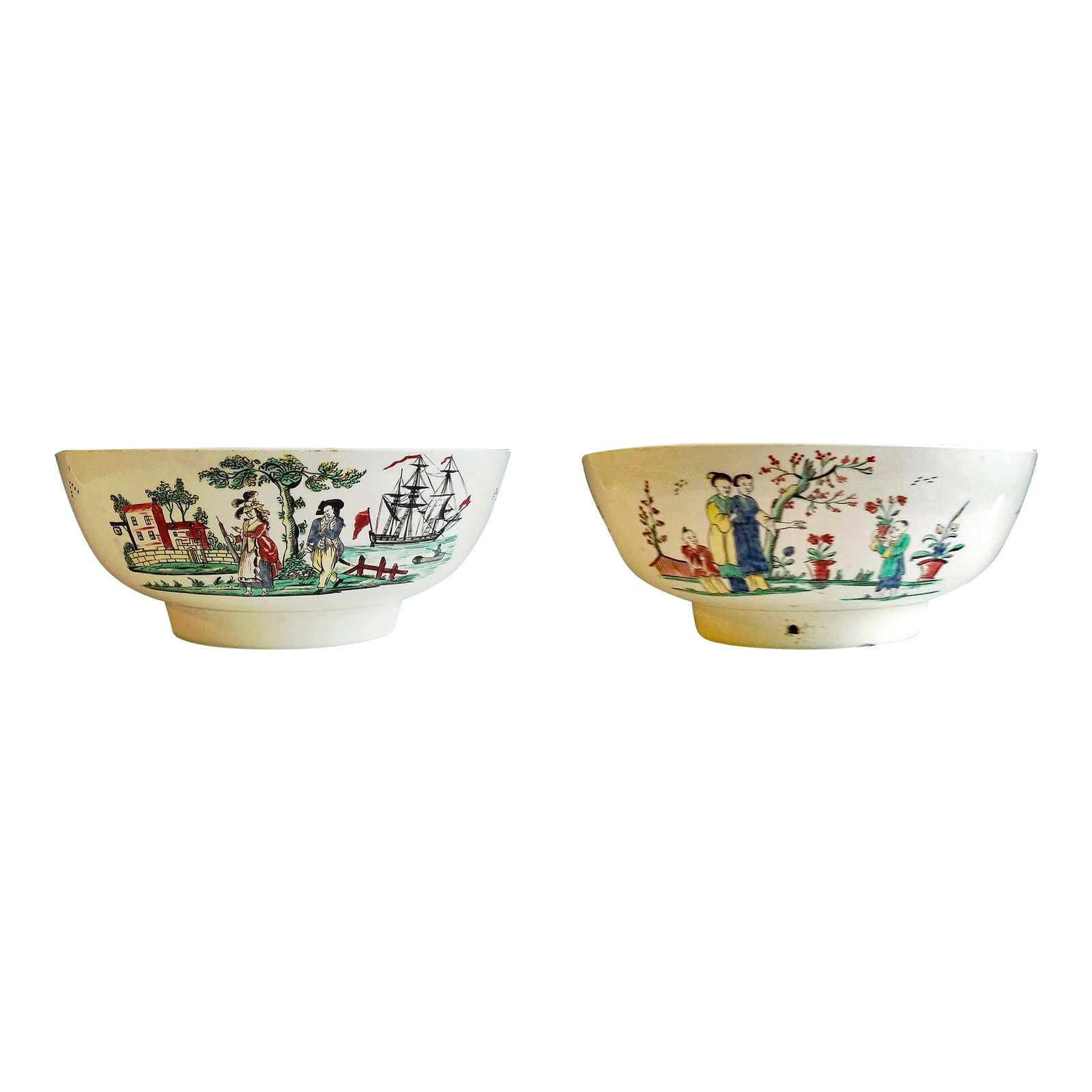 English Creamware Pottery Large Sailor's Farewell Bowl With a Chinoiserie Scene on the Reverse (1 of 11)