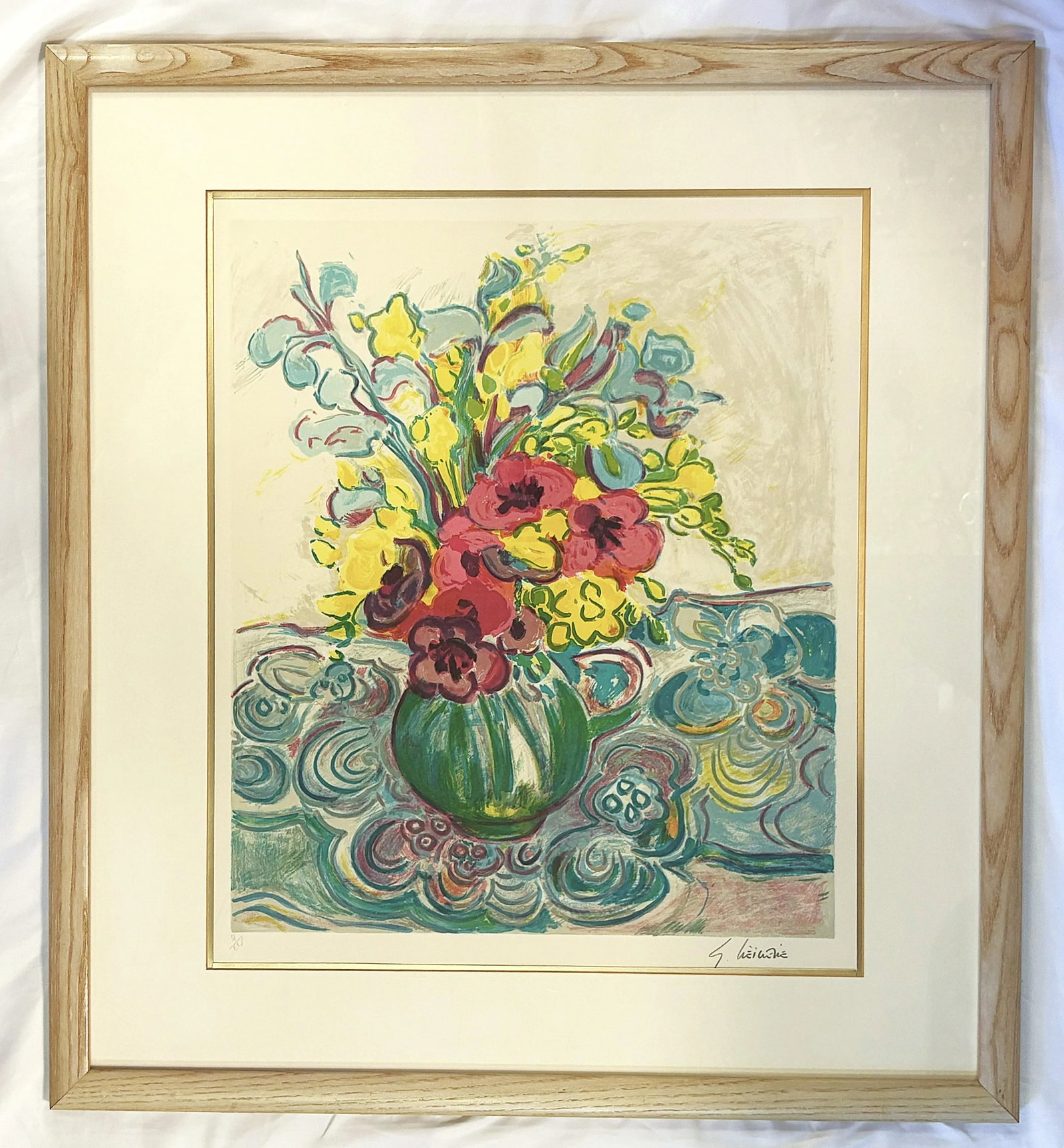Signed and Numbered Lithograph by Gerard Viellevie (French, 1939-1992) Titled 'Bouquet of Anemones' - 2