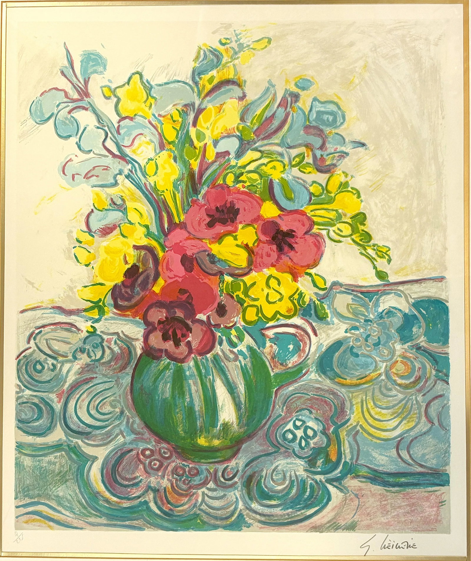 Signed and Numbered Lithograph by Gerard Viellevie (French, 1939-1992) Titled 'Bouquet of Anemones' - 3