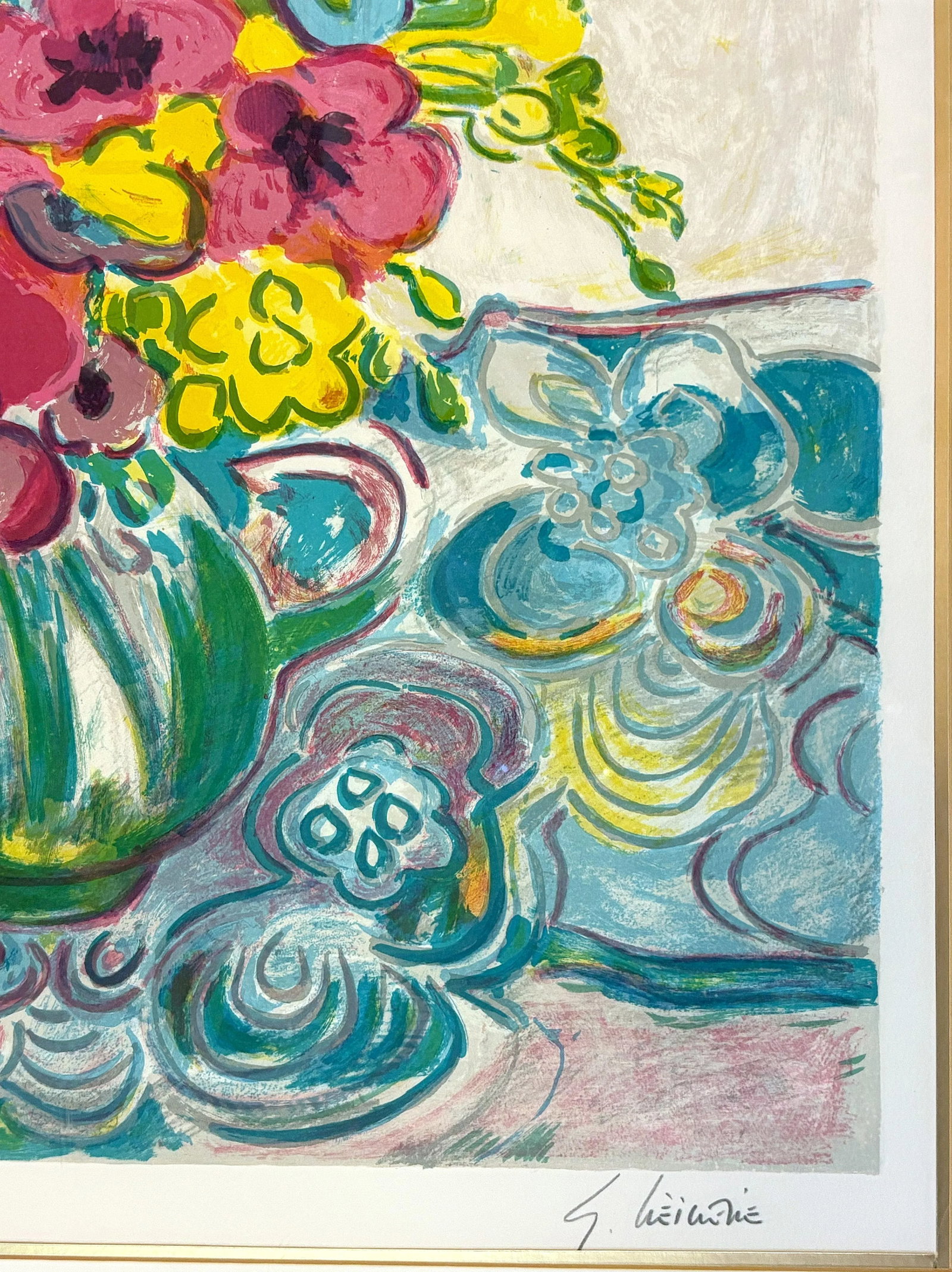 Signed and Numbered Lithograph by Gerard Viellevie (French, 1939-1992) Titled 'Bouquet of Anemones' - 7