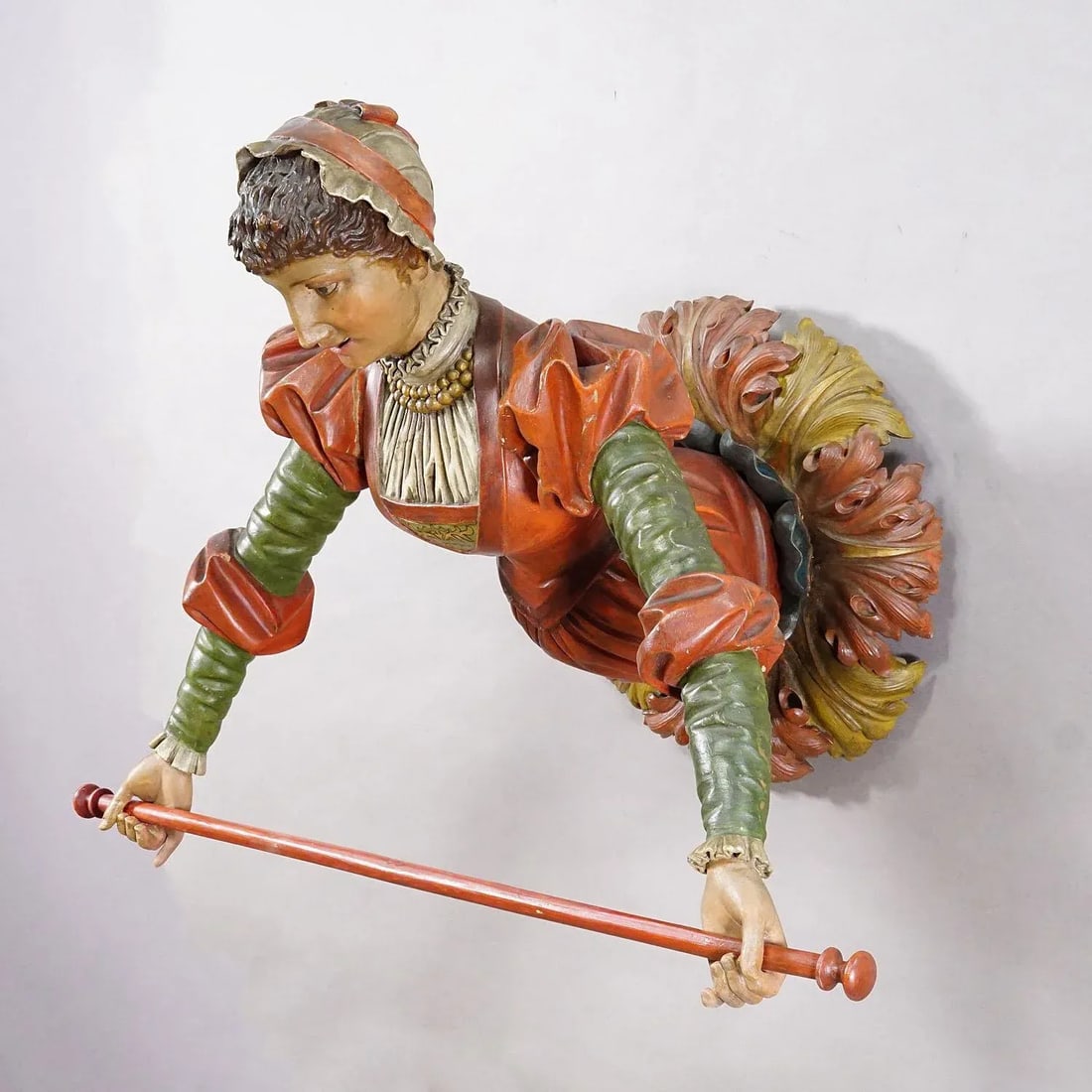 Lovely Carved Wooden Lady Towel Holder Ca. 1900 - 2